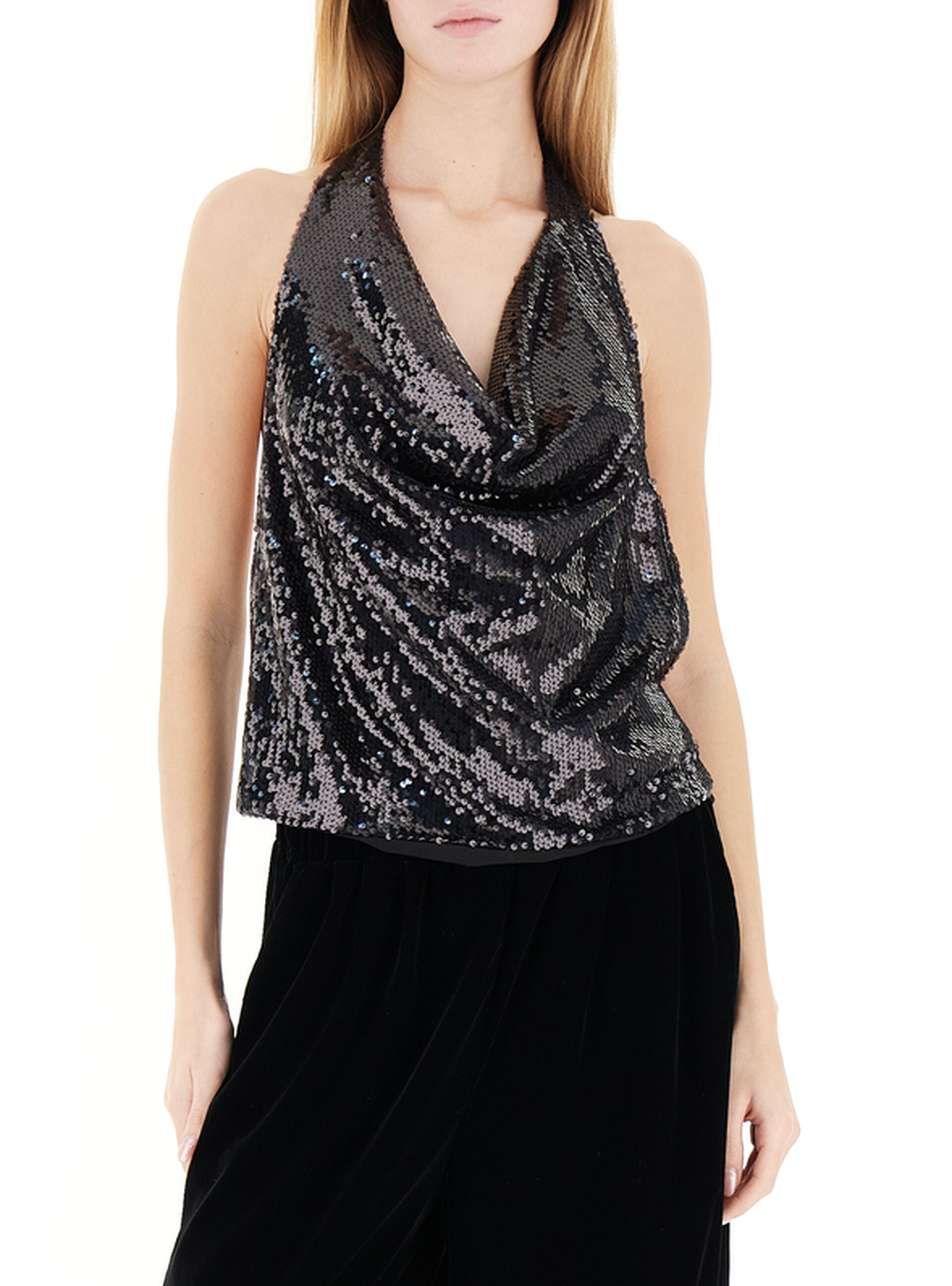 VICOLO Top con paillettes NERO M