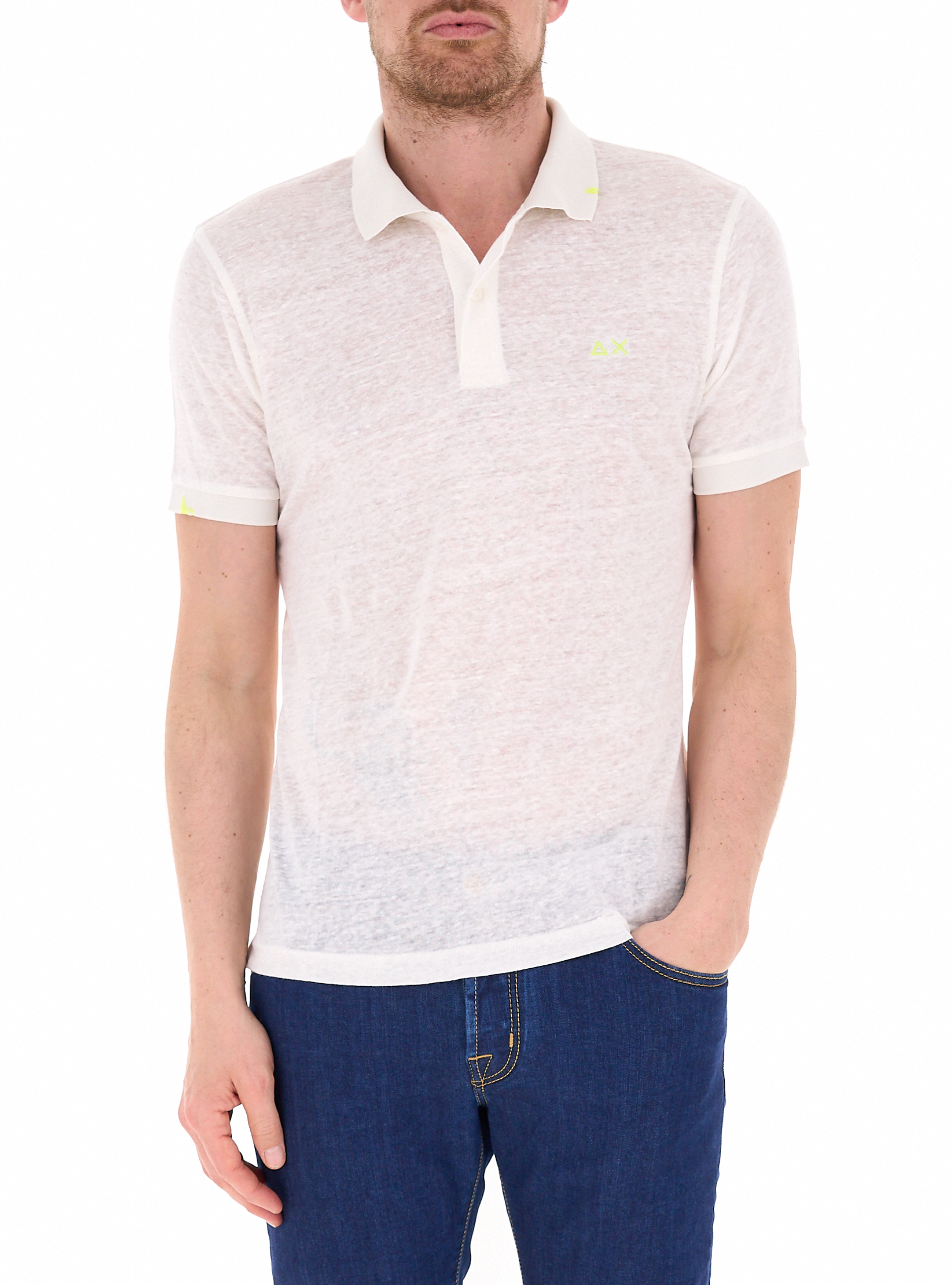 SUN68 Polo in lino PANNA