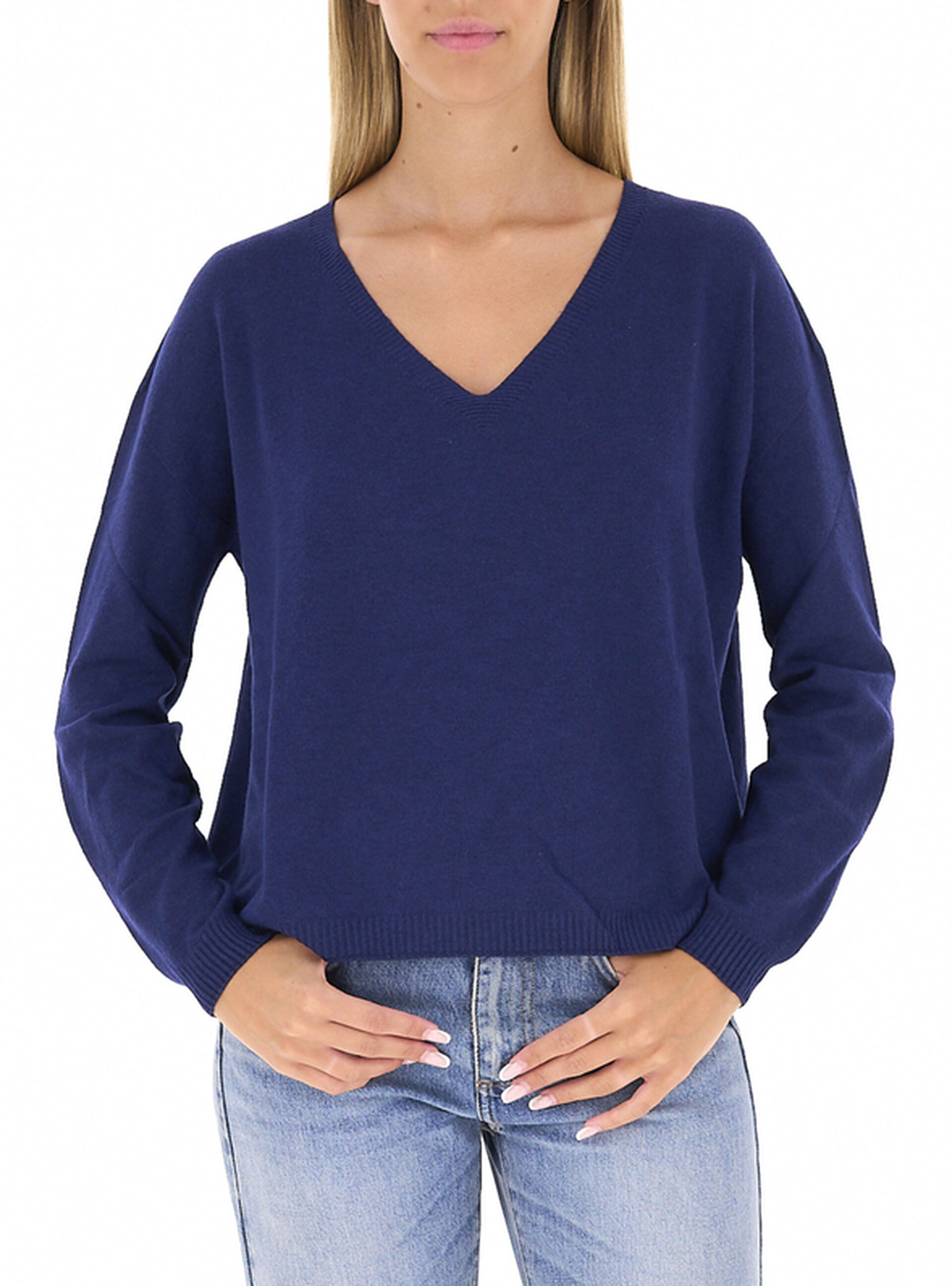 VICOLO Maglia scollo V BLU UNI