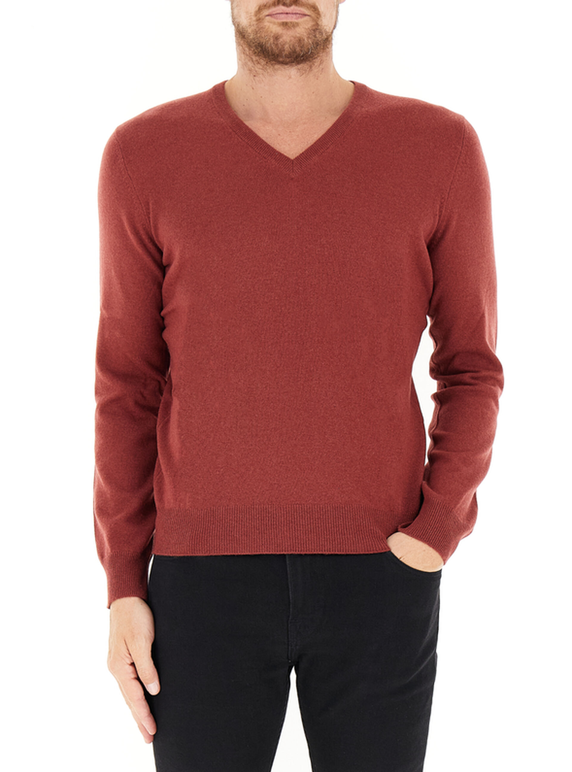 Maglione scollo V MATTONE