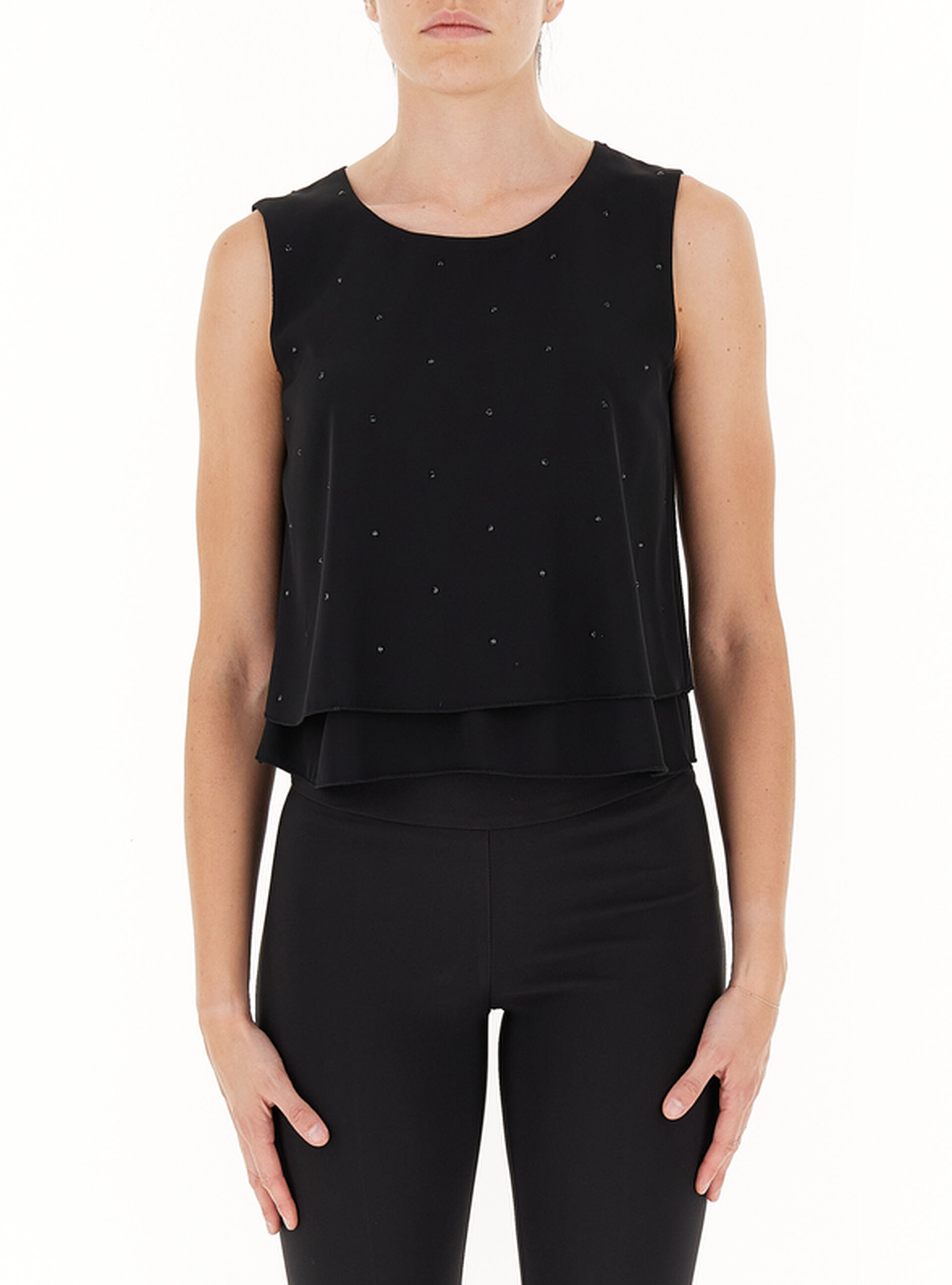 Canotta con strass NERO