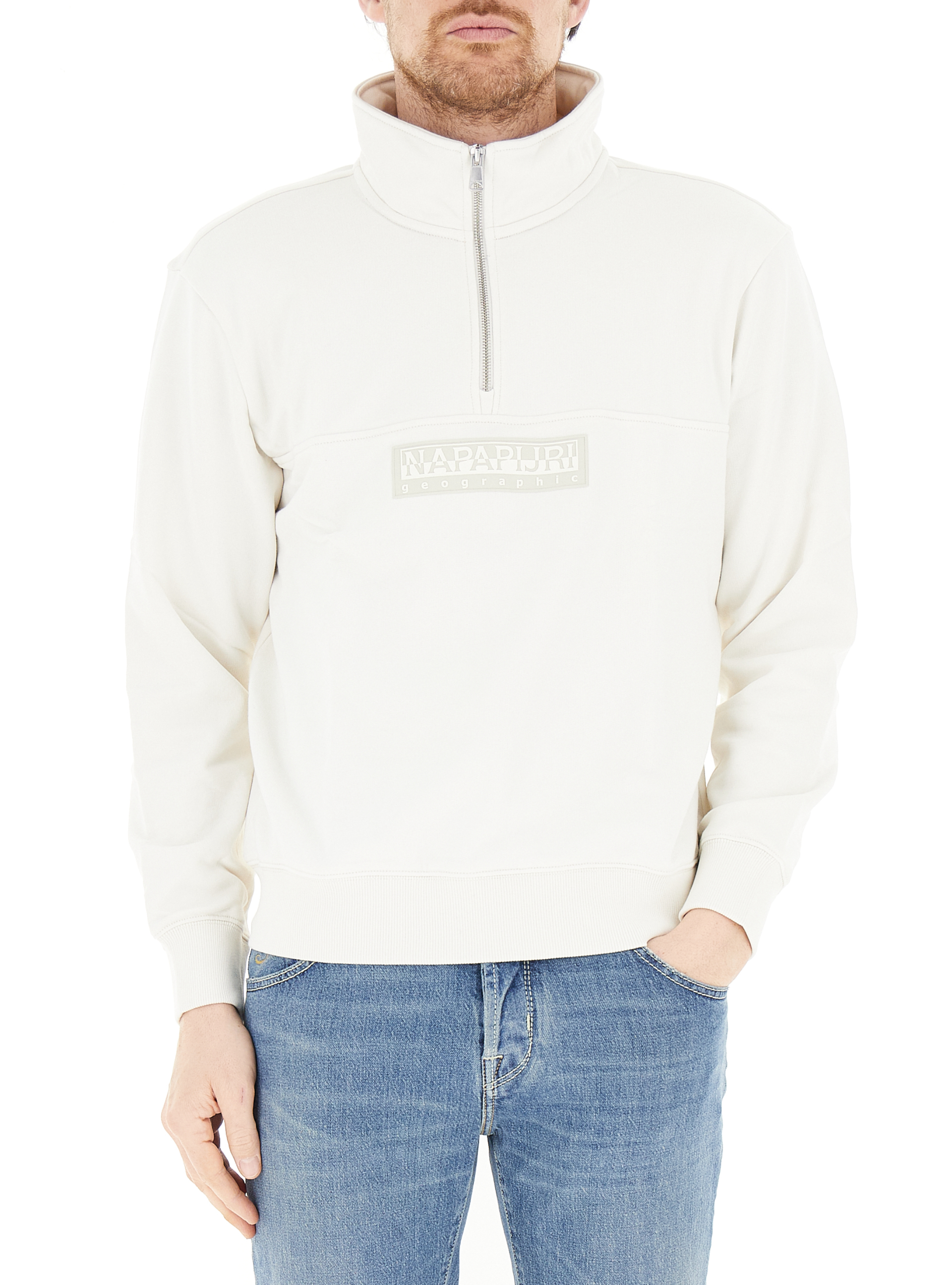 Felpa mezza zip AVORIO XL