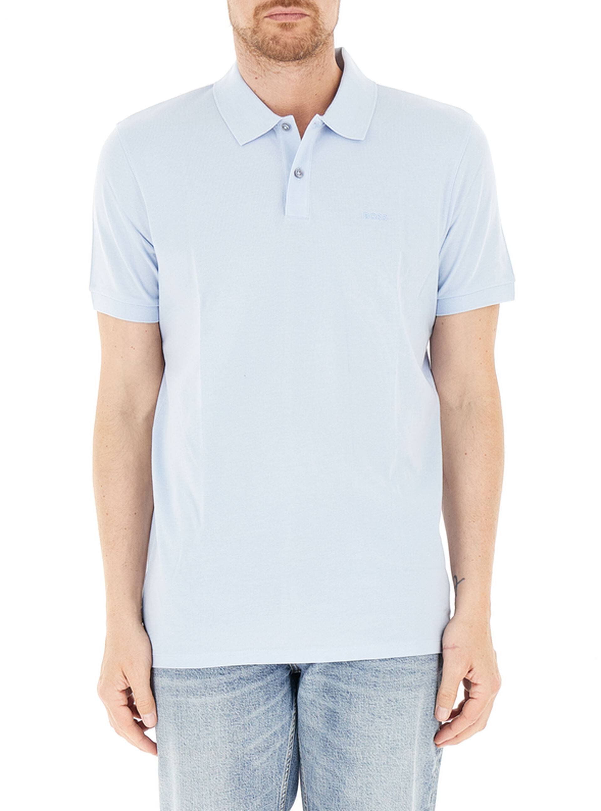 Polo in cotone BOSS AZZURRO CHIARO