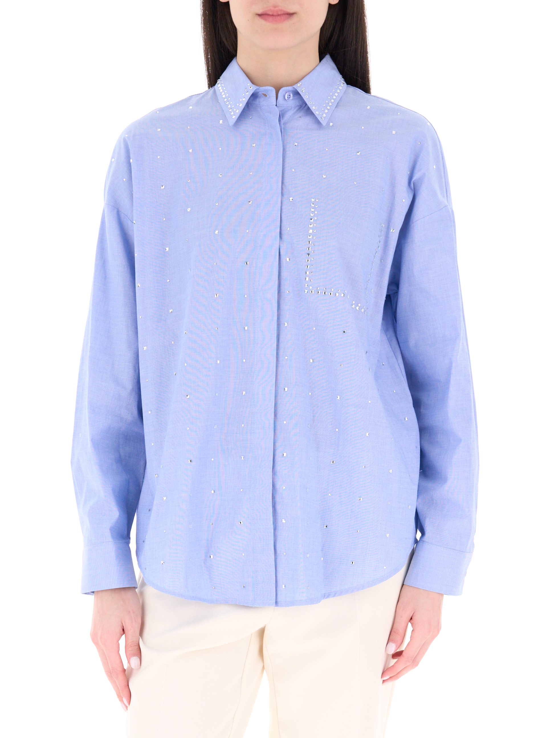 Camicia con strass AZZURRO OXFORD 40
