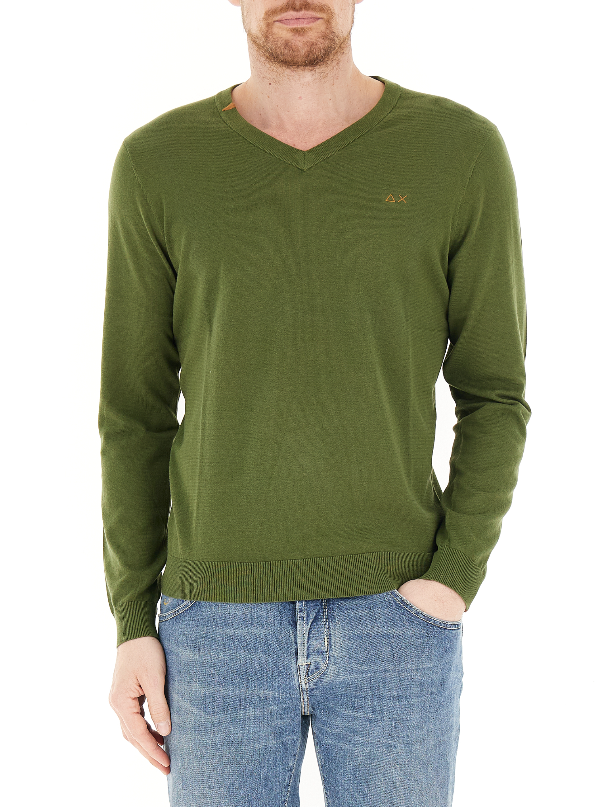 SUN68 Maglia scollo V VERDE OLIVA