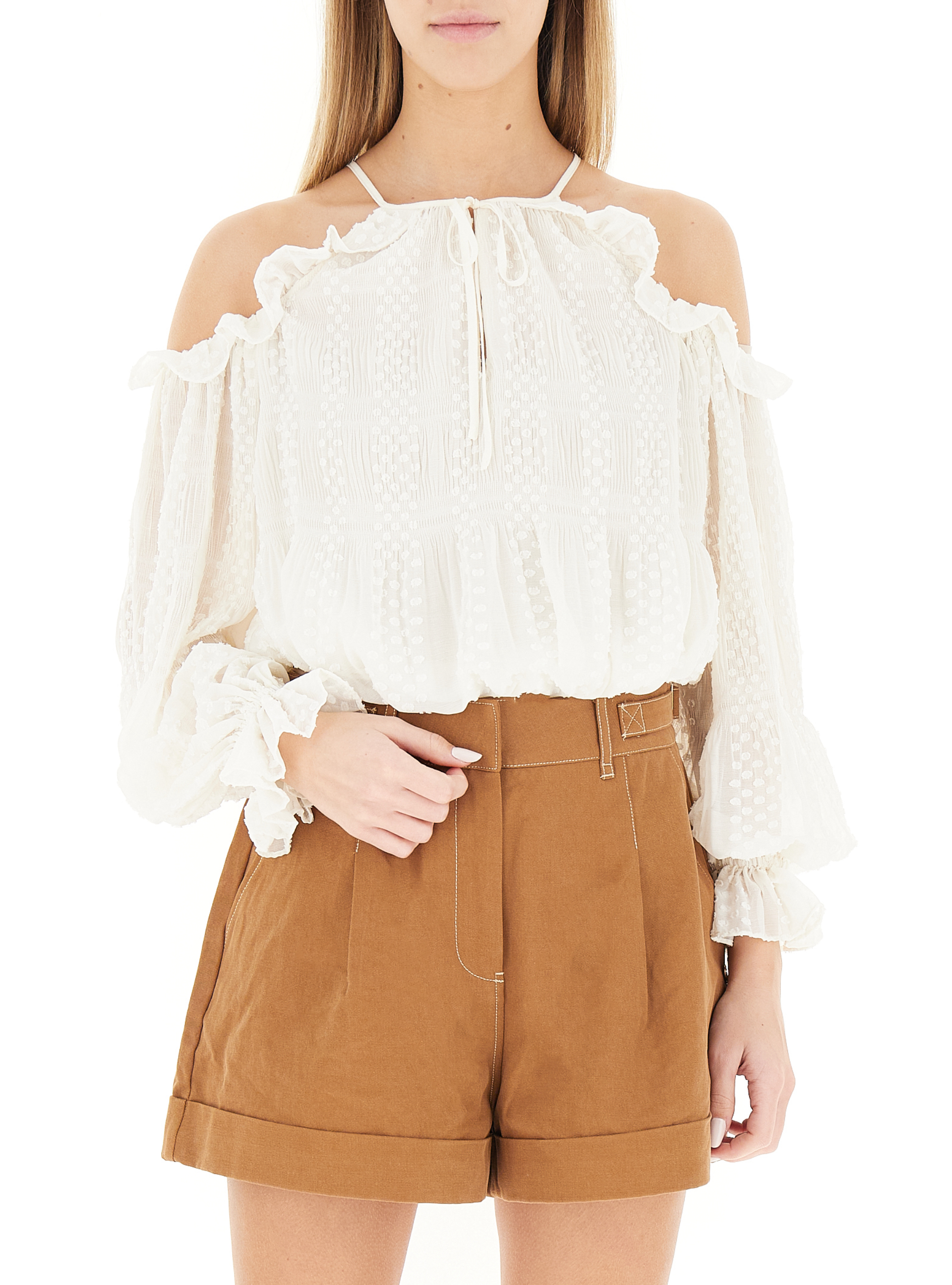 Guess Blusa con volants AVORIO XS