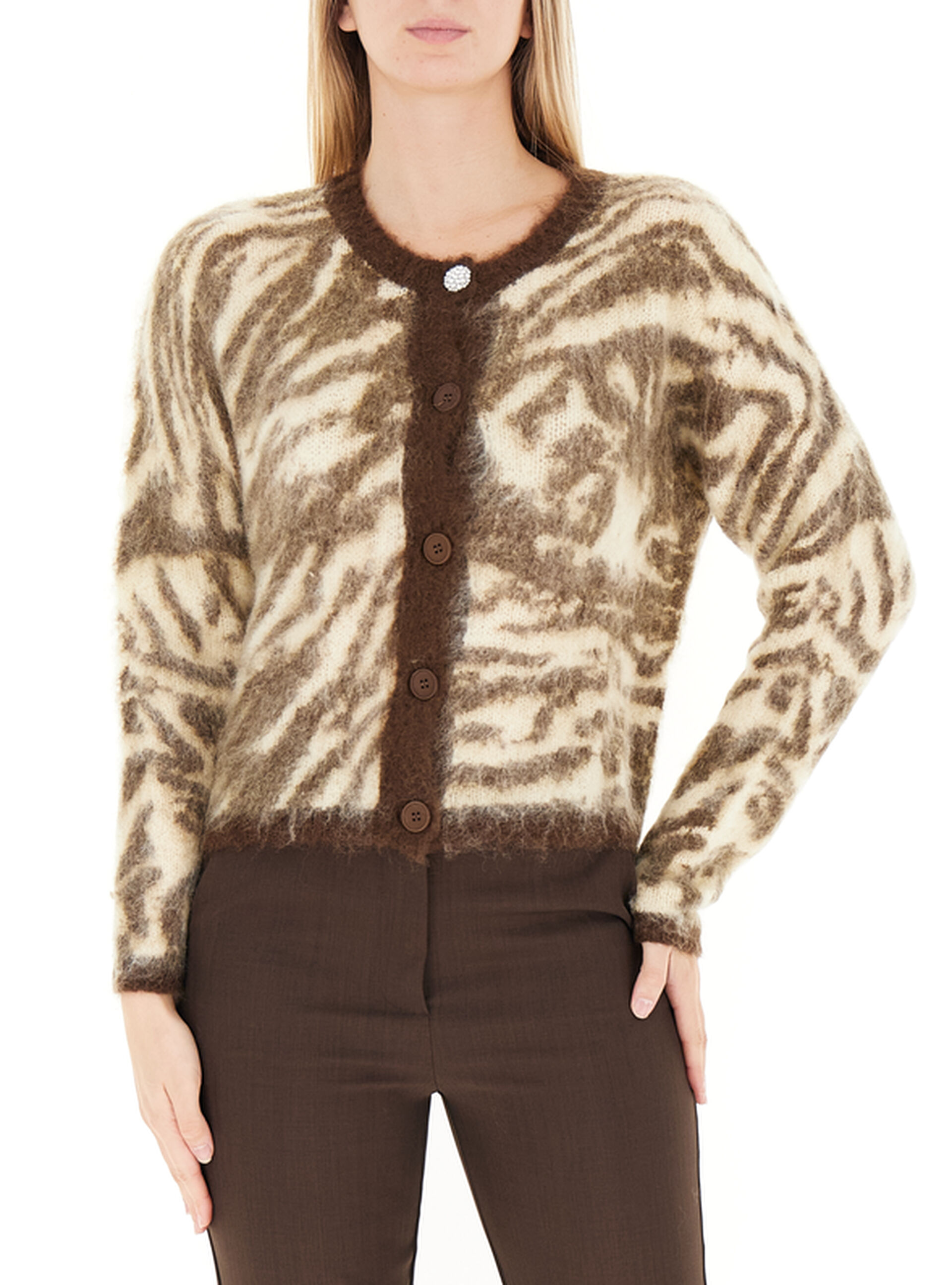 Cardigan misto mohair MARRONE