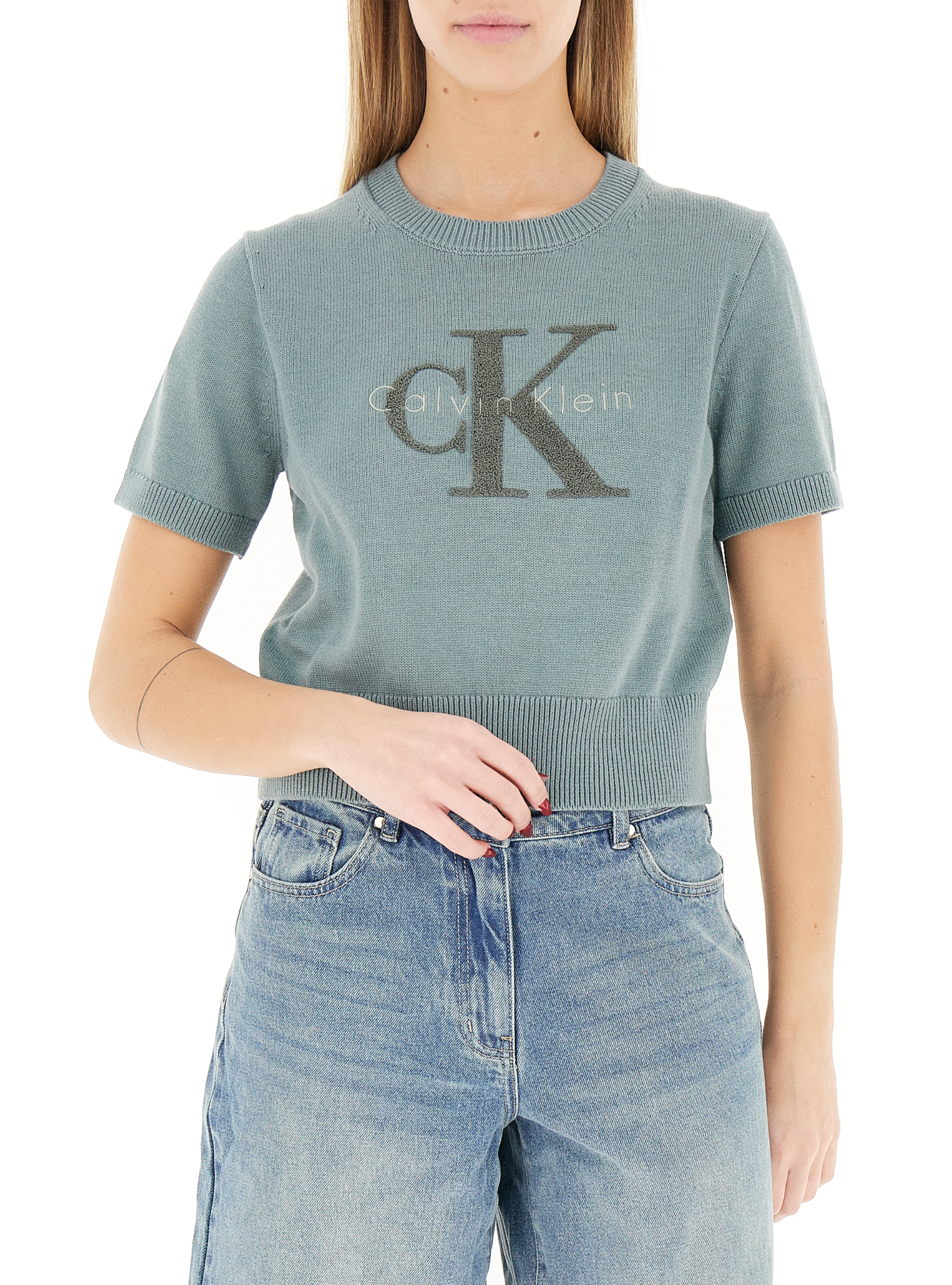 T-shirt in maglia PETROLIO M