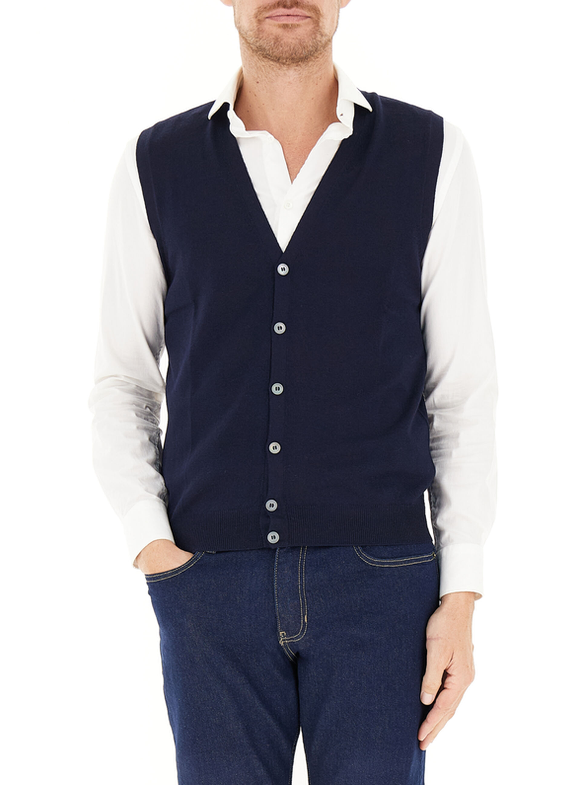 GRAN SASSO Gilet in lana BLU NOTTE