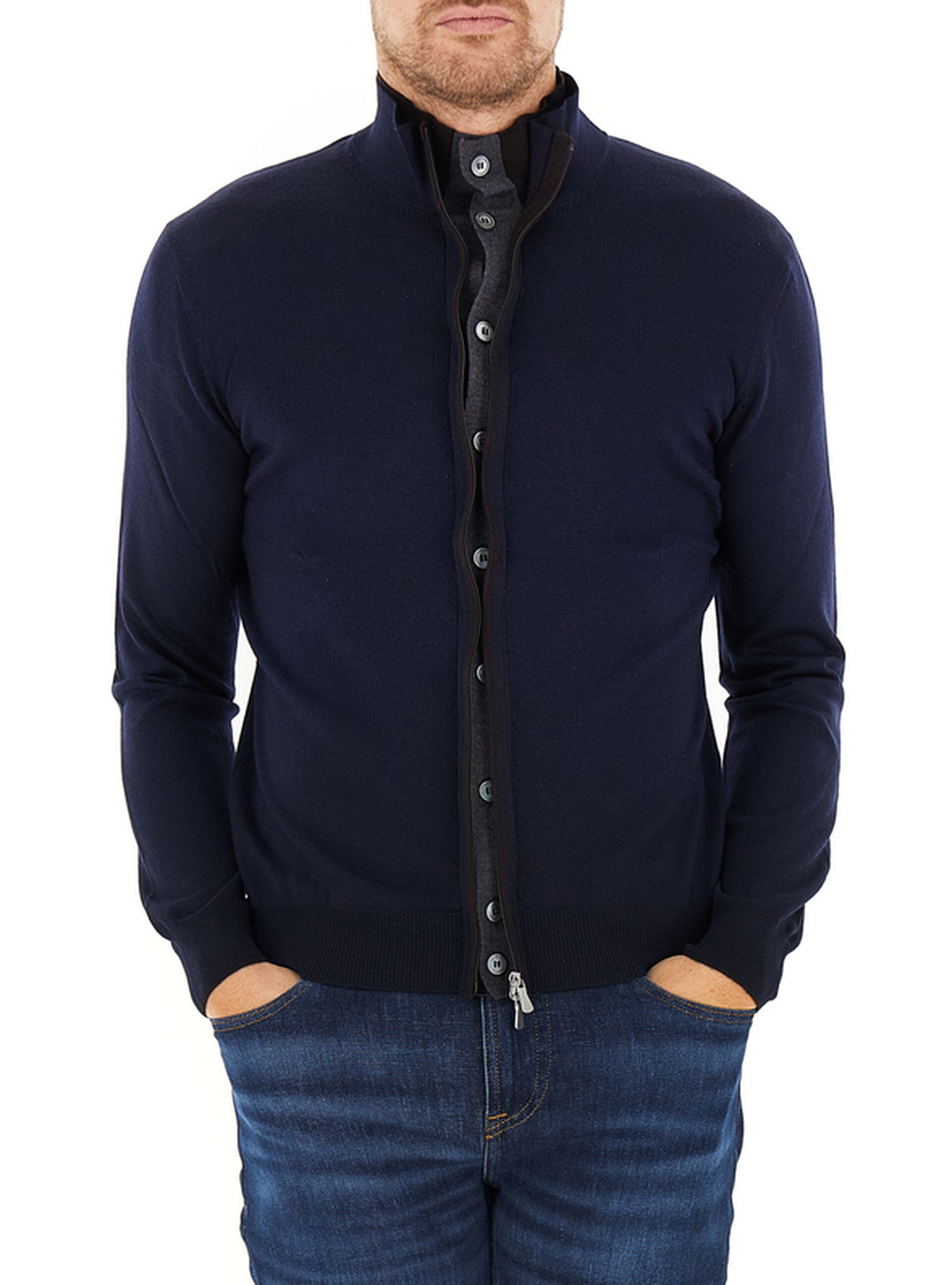 Cardigan con zip e bottoni BLU NOTTE