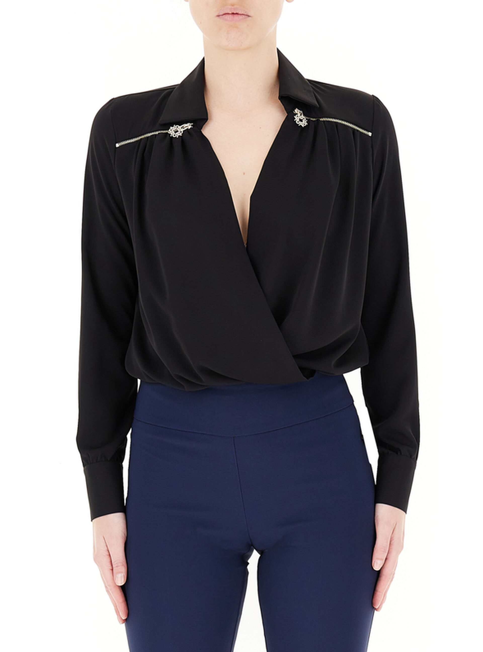 Blusa con drappeggio NERO XS