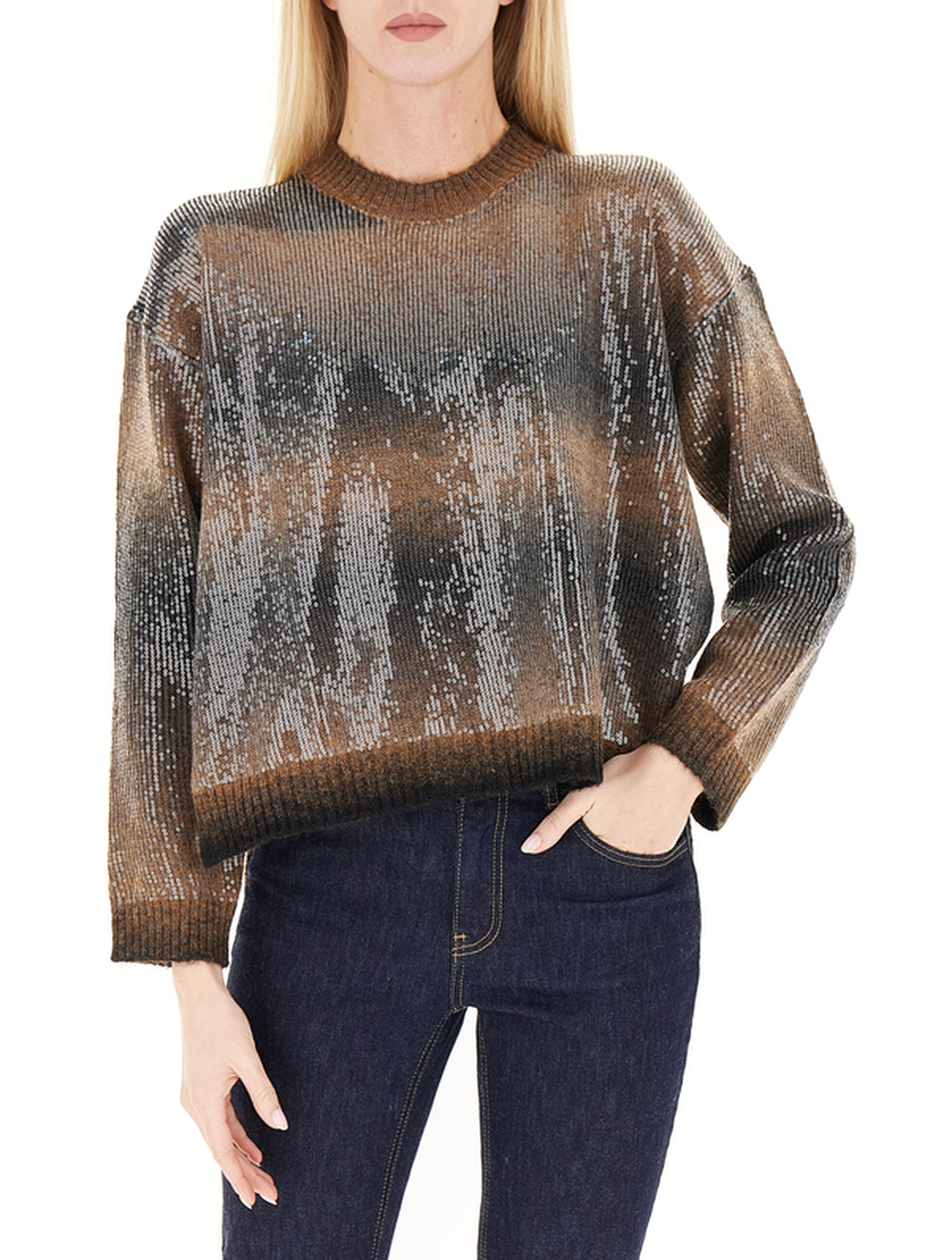 Maglione con paillettes LIU JEANS MARRONE S