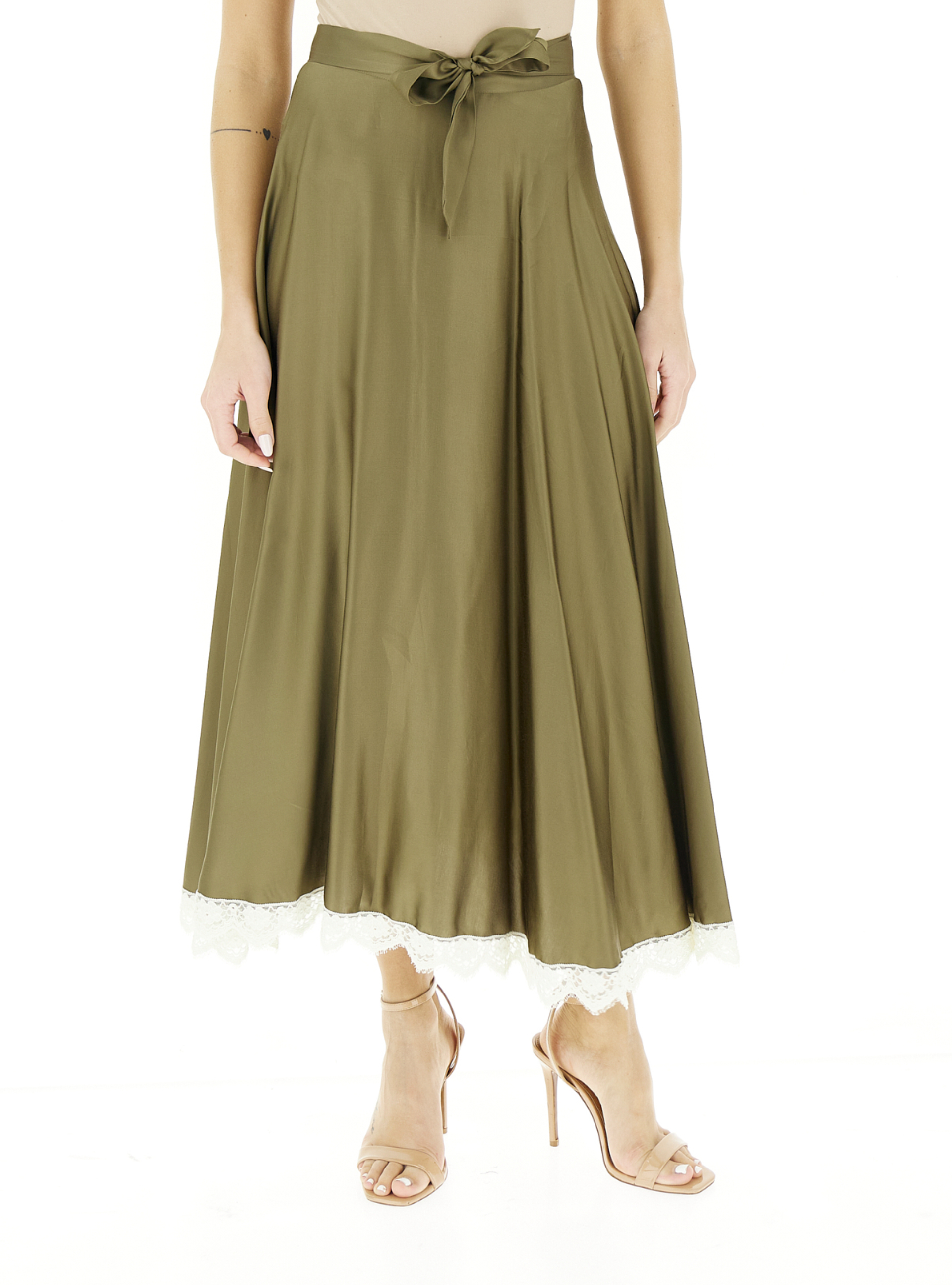 Gonna con pizzo VERDE OLIVA 46