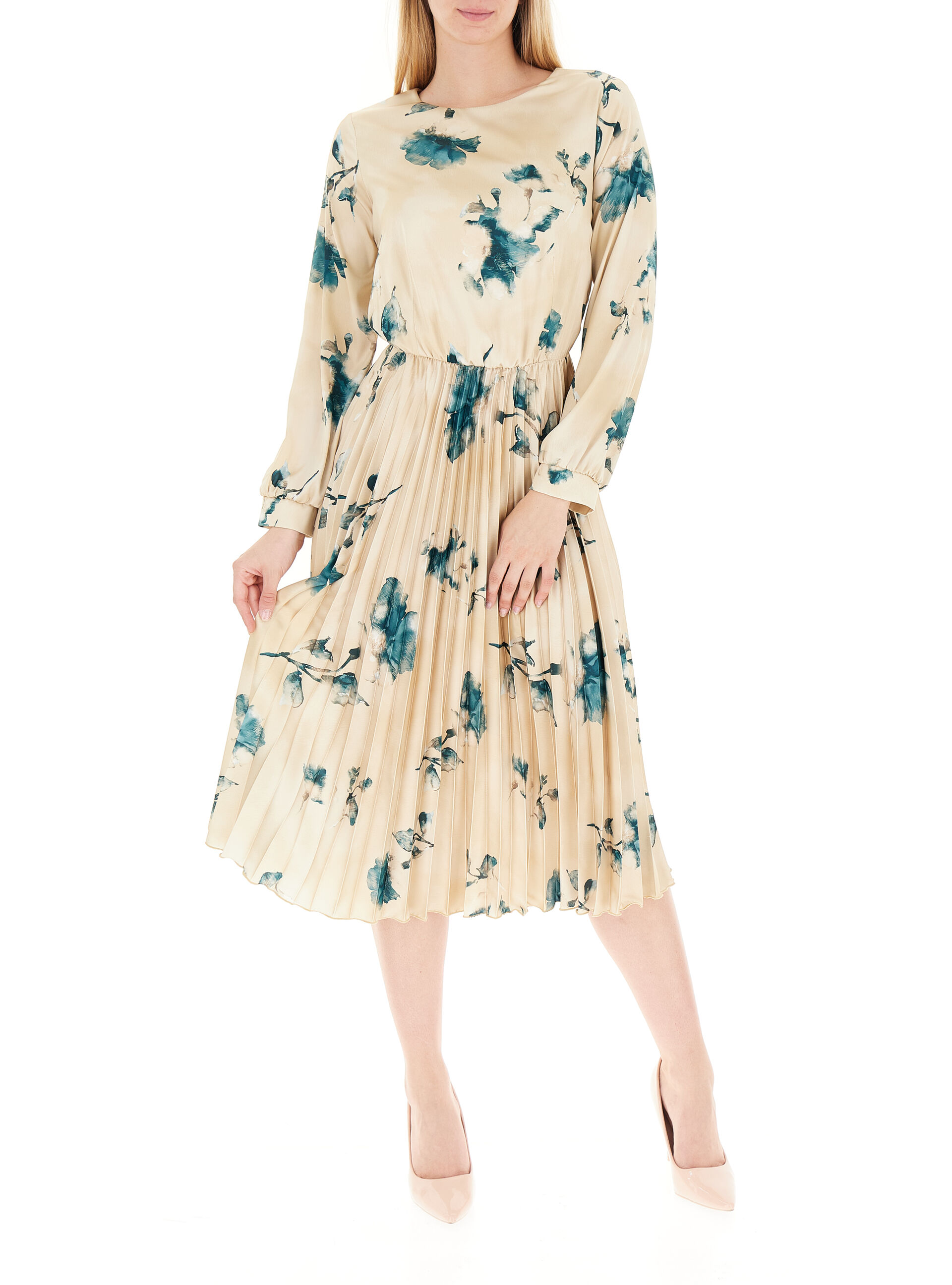 Abito plissettato midi BEIGE