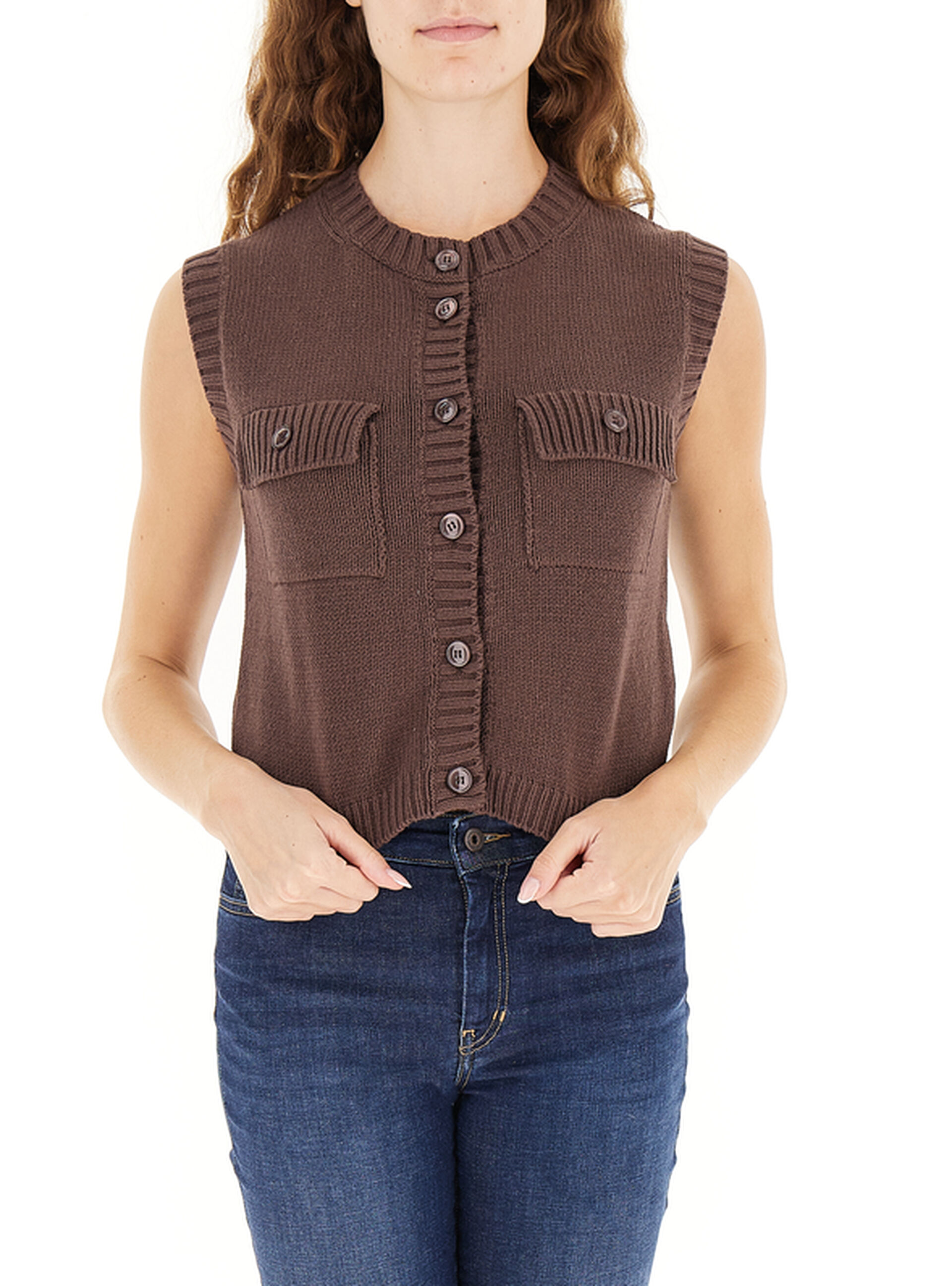 Cardigan smanicato MARRONE