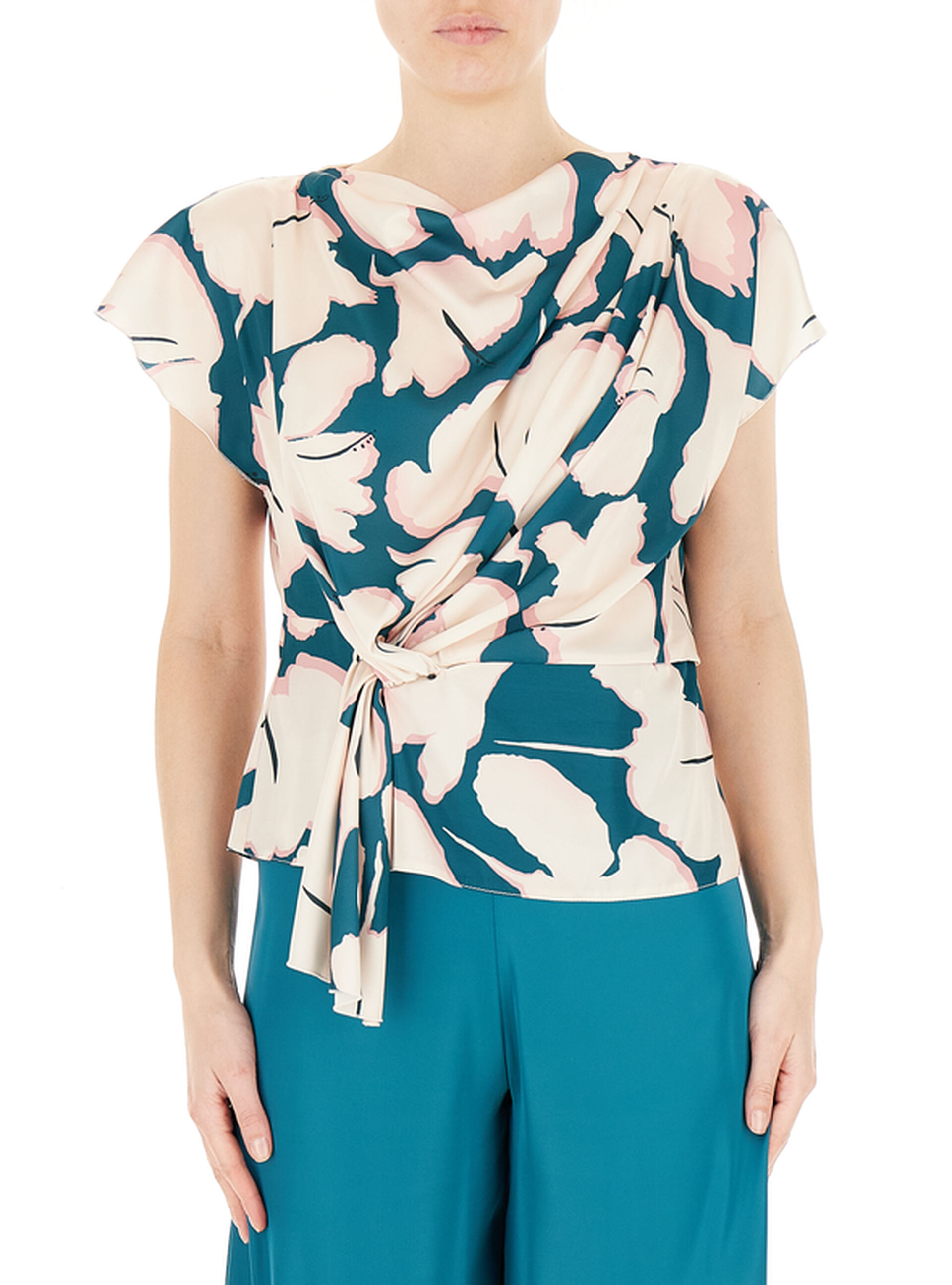 Blusa drappeggiata TURCHESE L