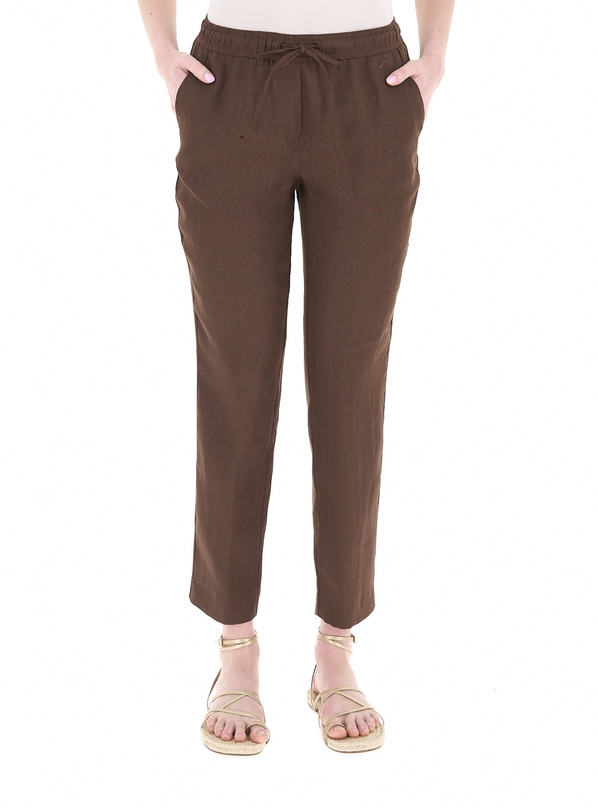 LINKS Pantalone in lino MARRONE