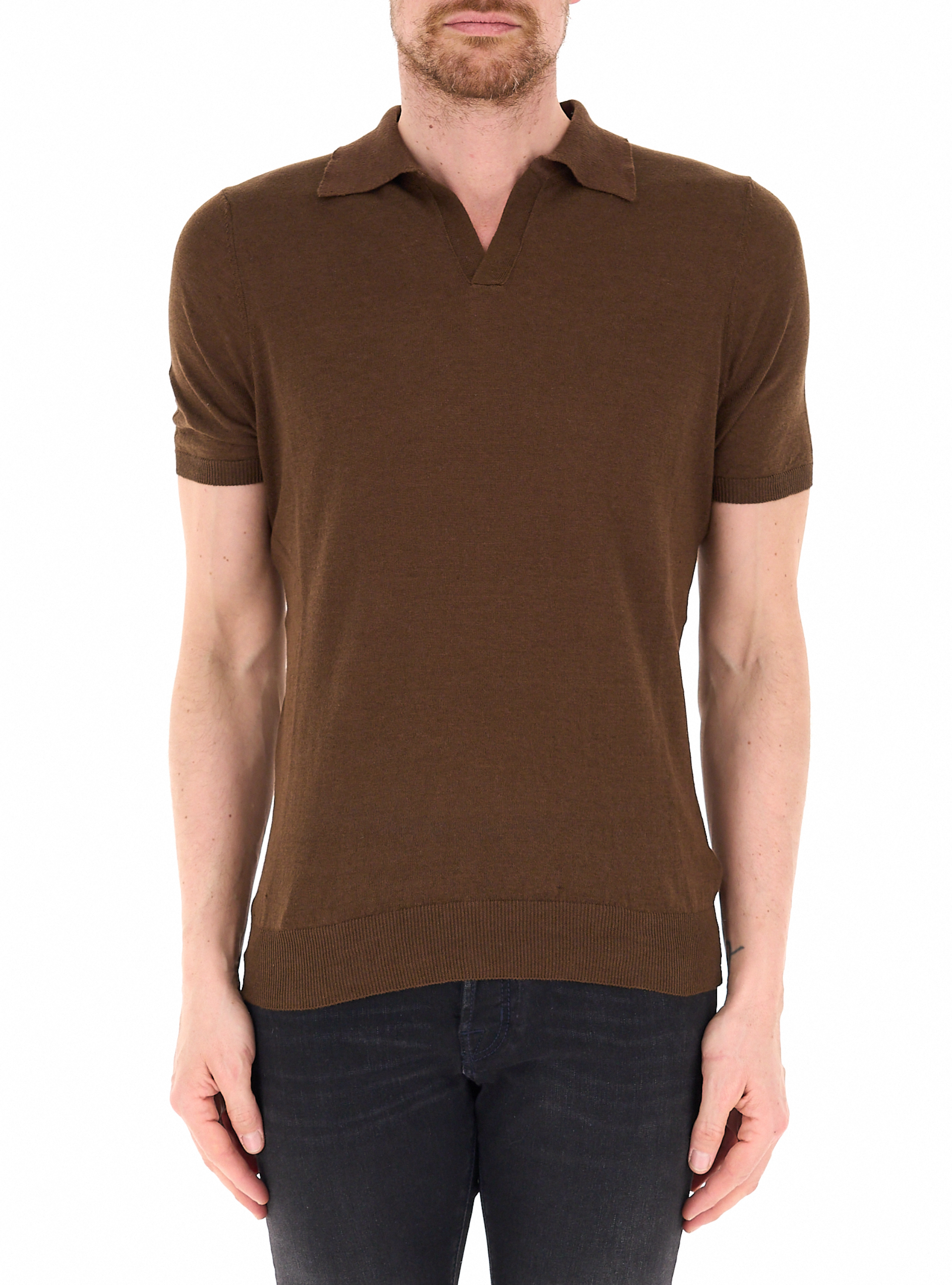 PREMODE Polo misto lino MARRONE