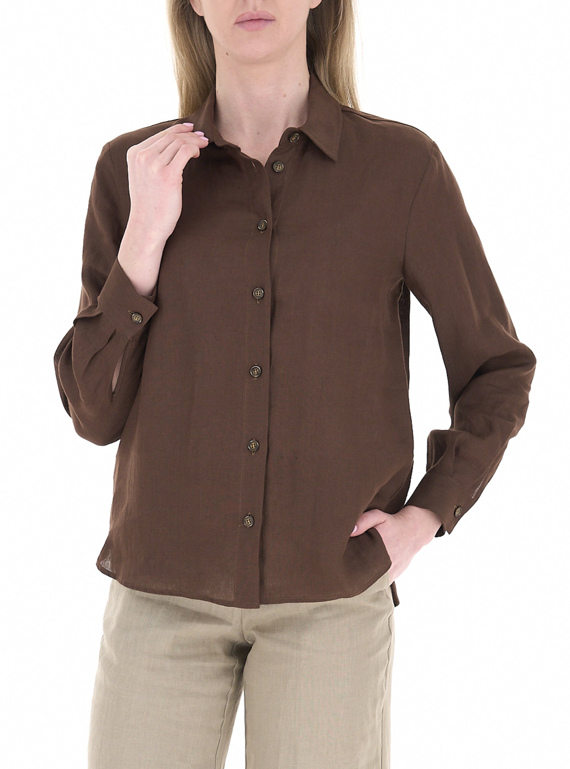 LINKS Camicia in lino MARRONE