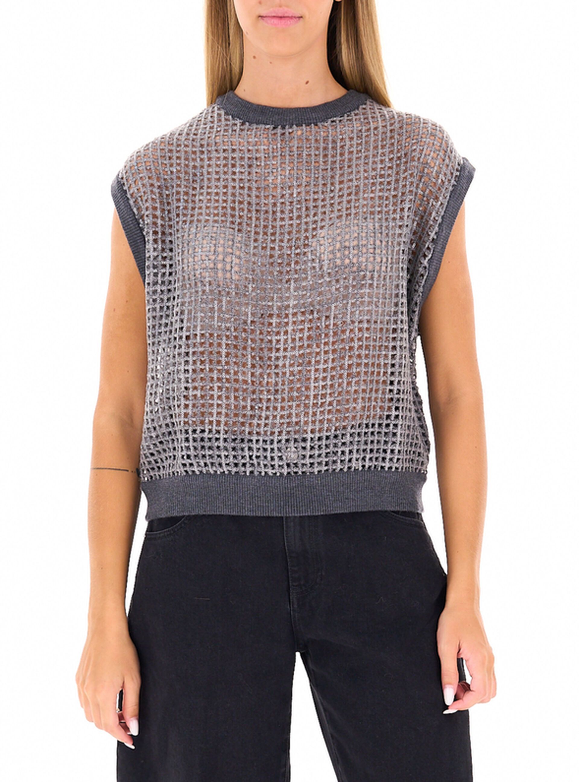 Maglia smanicata paillettes