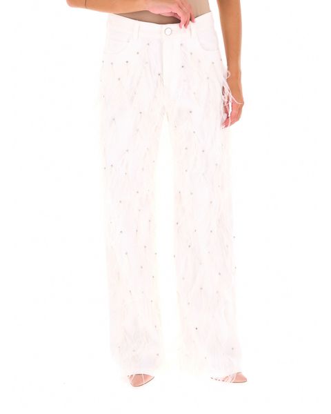Jeans con piume e strass