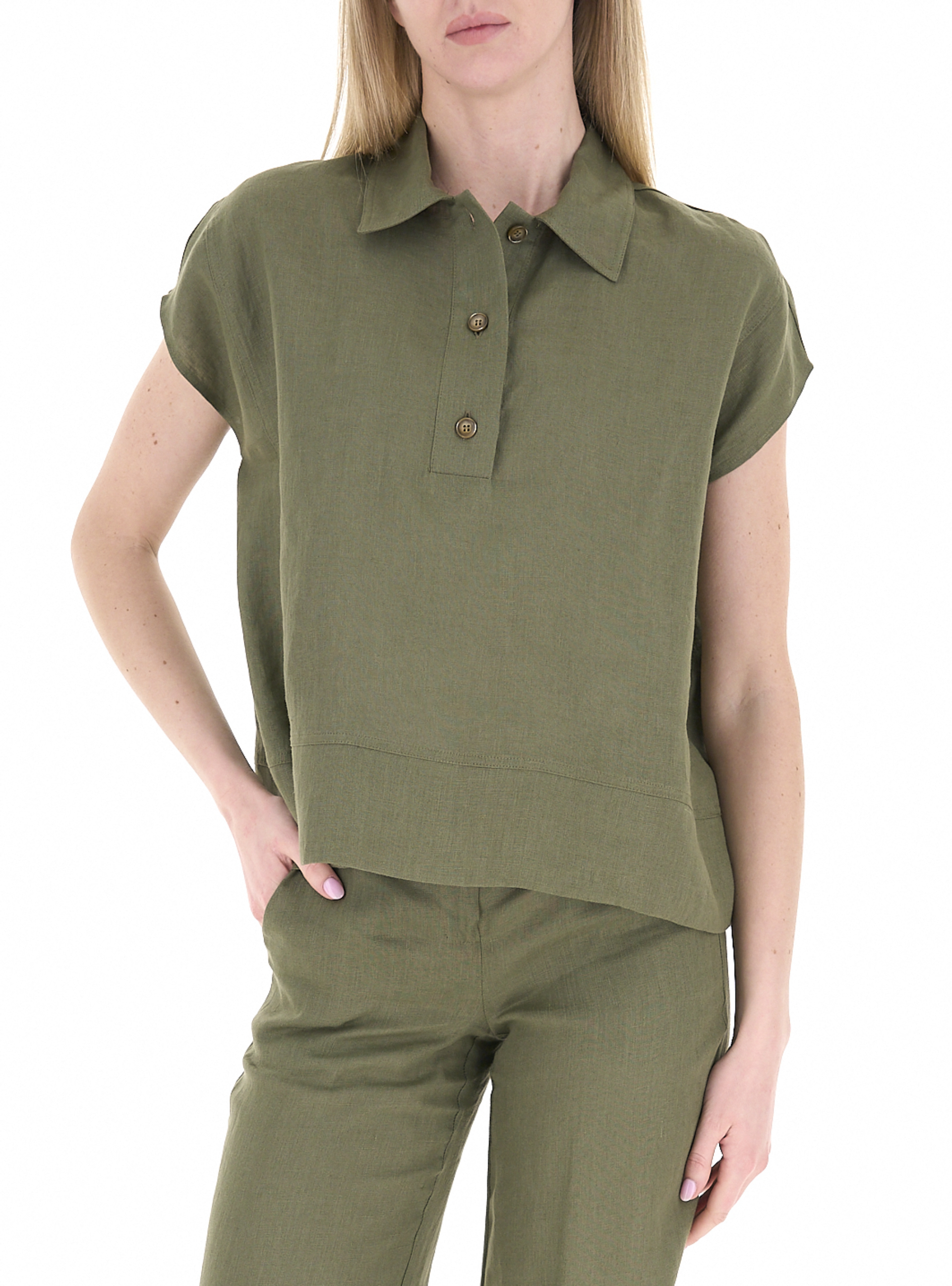 LINKS Blusa in lino VERDE OLIVA