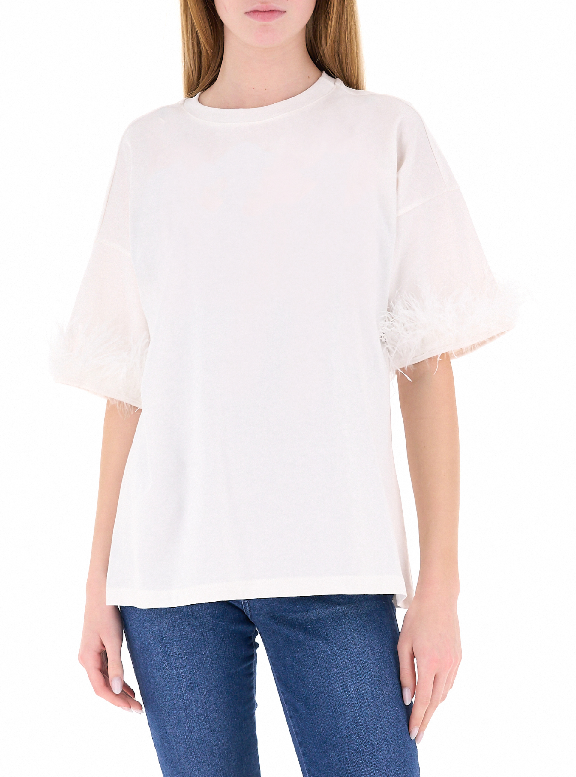 VICOLO T-shirt con piume PANNA UNI
