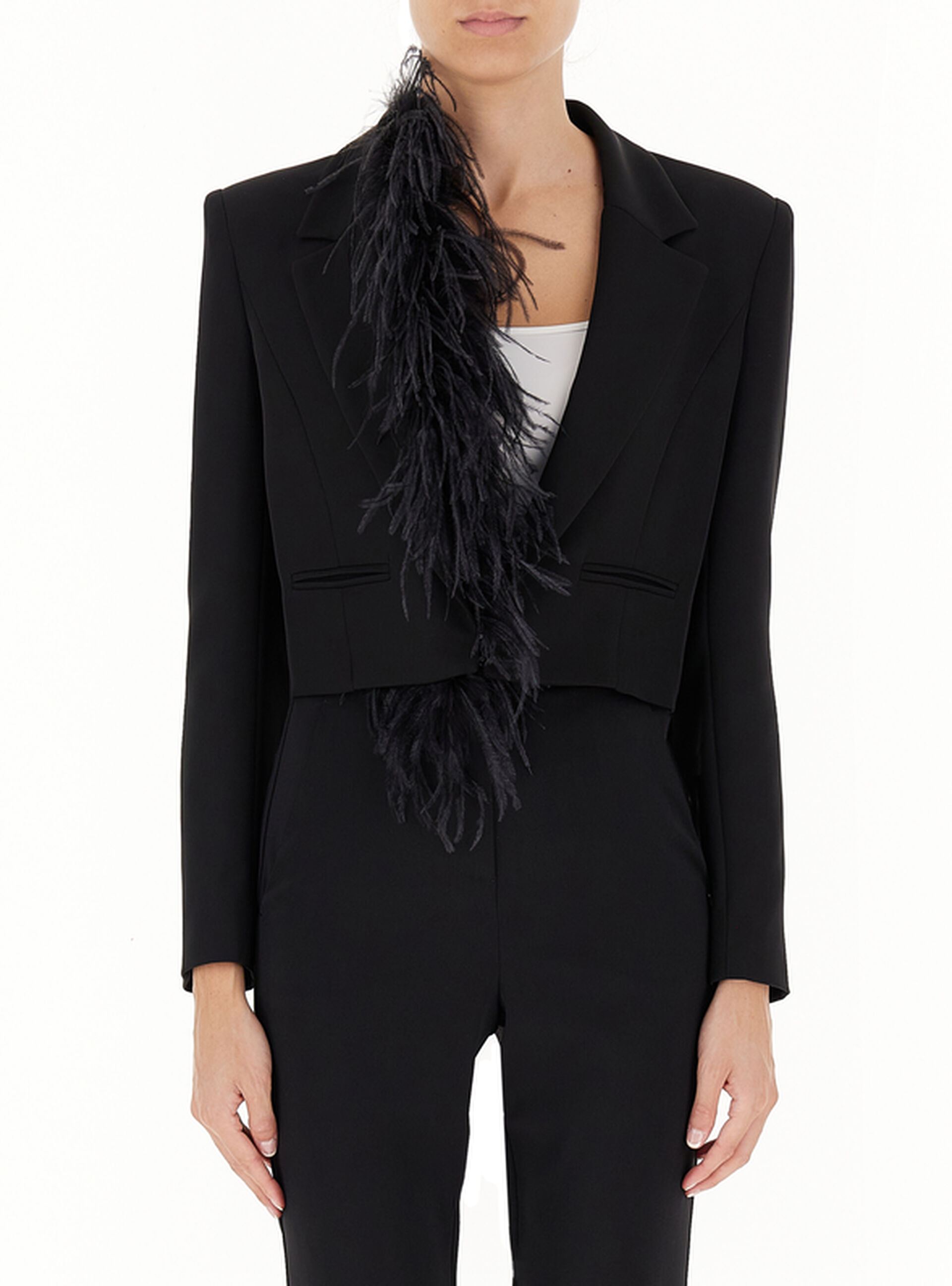 Blazer con piume NERO