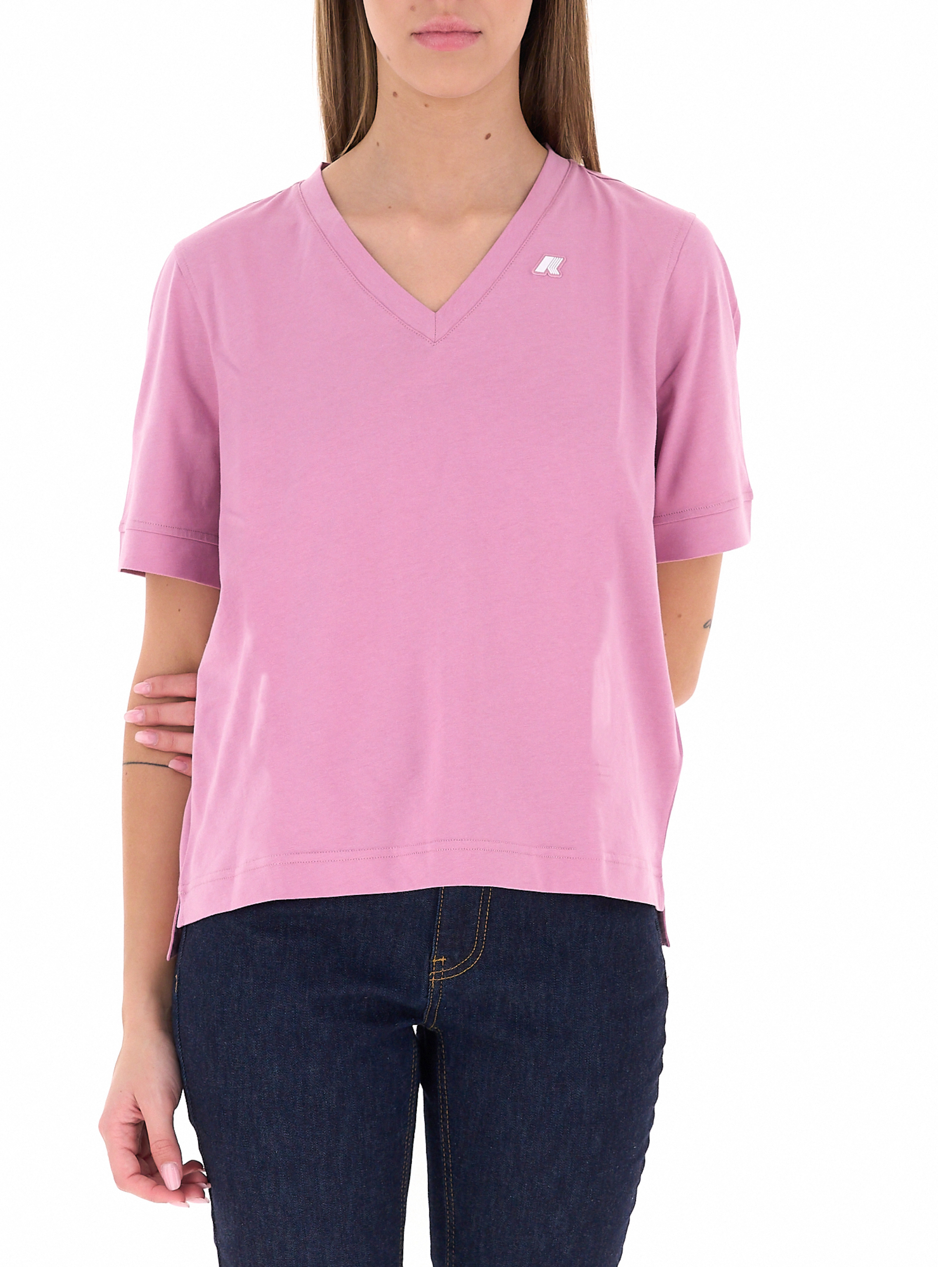 K-way T-shirt scollo a V ROSA