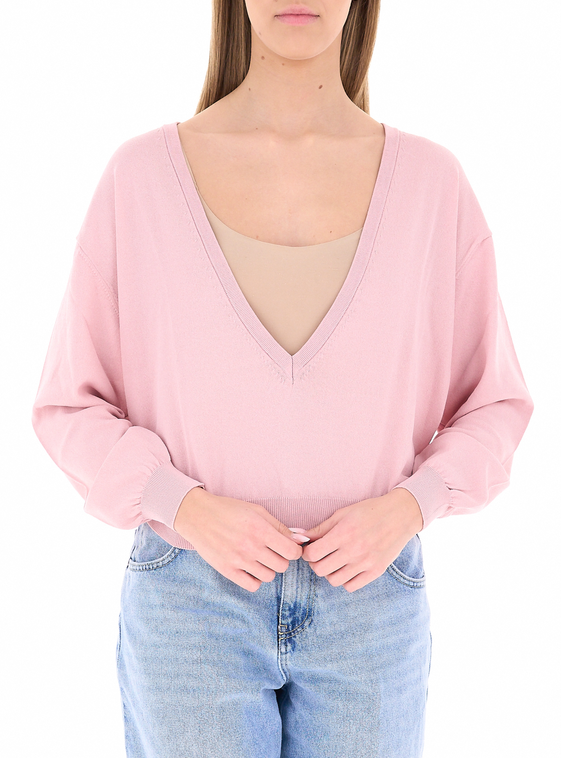 VICOLO Maglia scollo V ROSA UNI