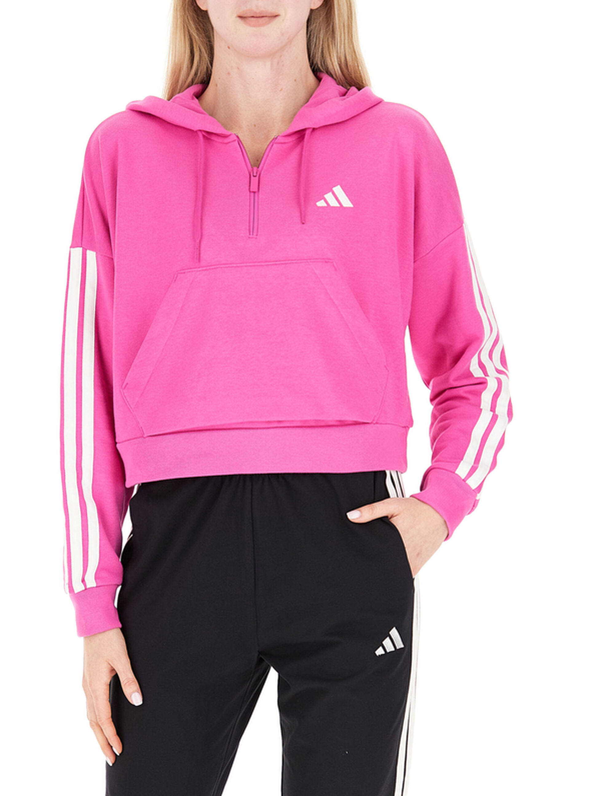 Felpa cropped cappuccio FUCSIA L