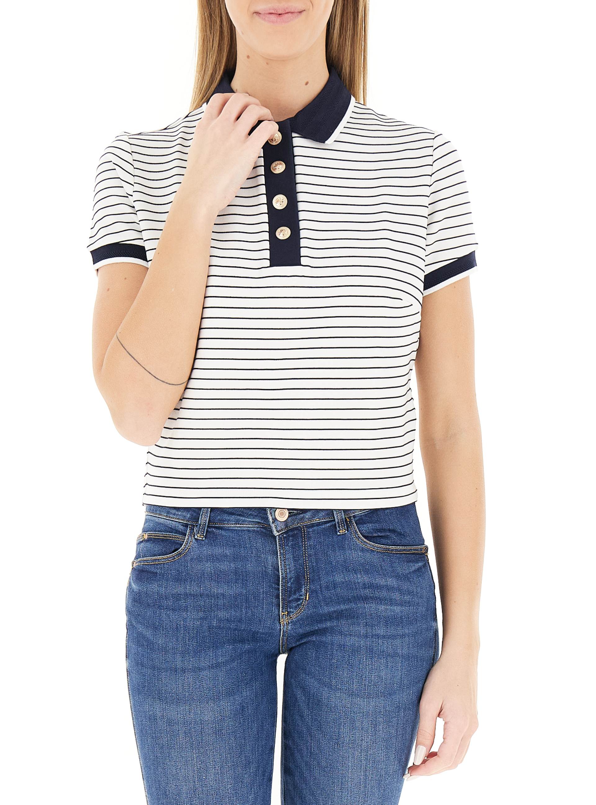 Guess Polo a righe PANNA