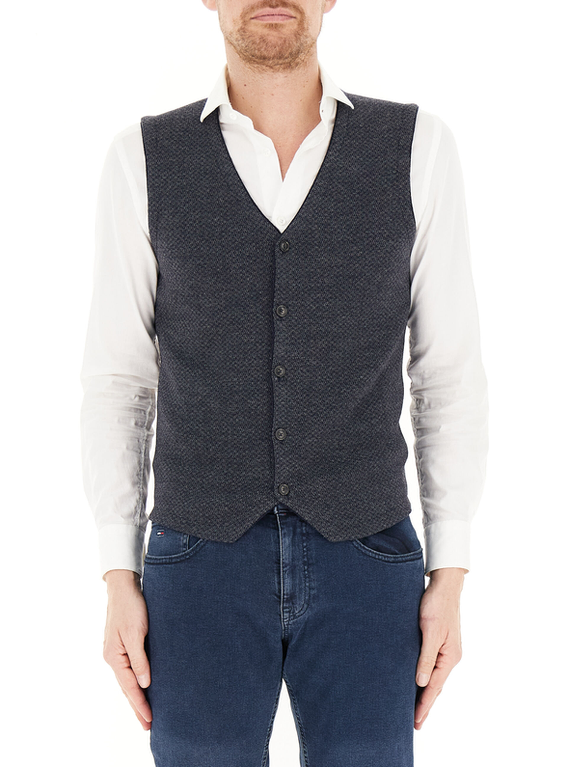 FERRANTE Gilet misto lana BLU
