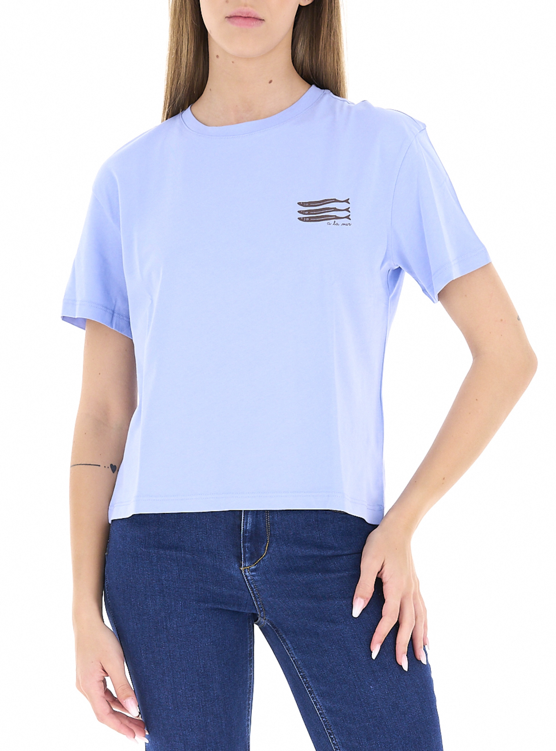 T-shirt girocollo AZZURRO POLVERE S