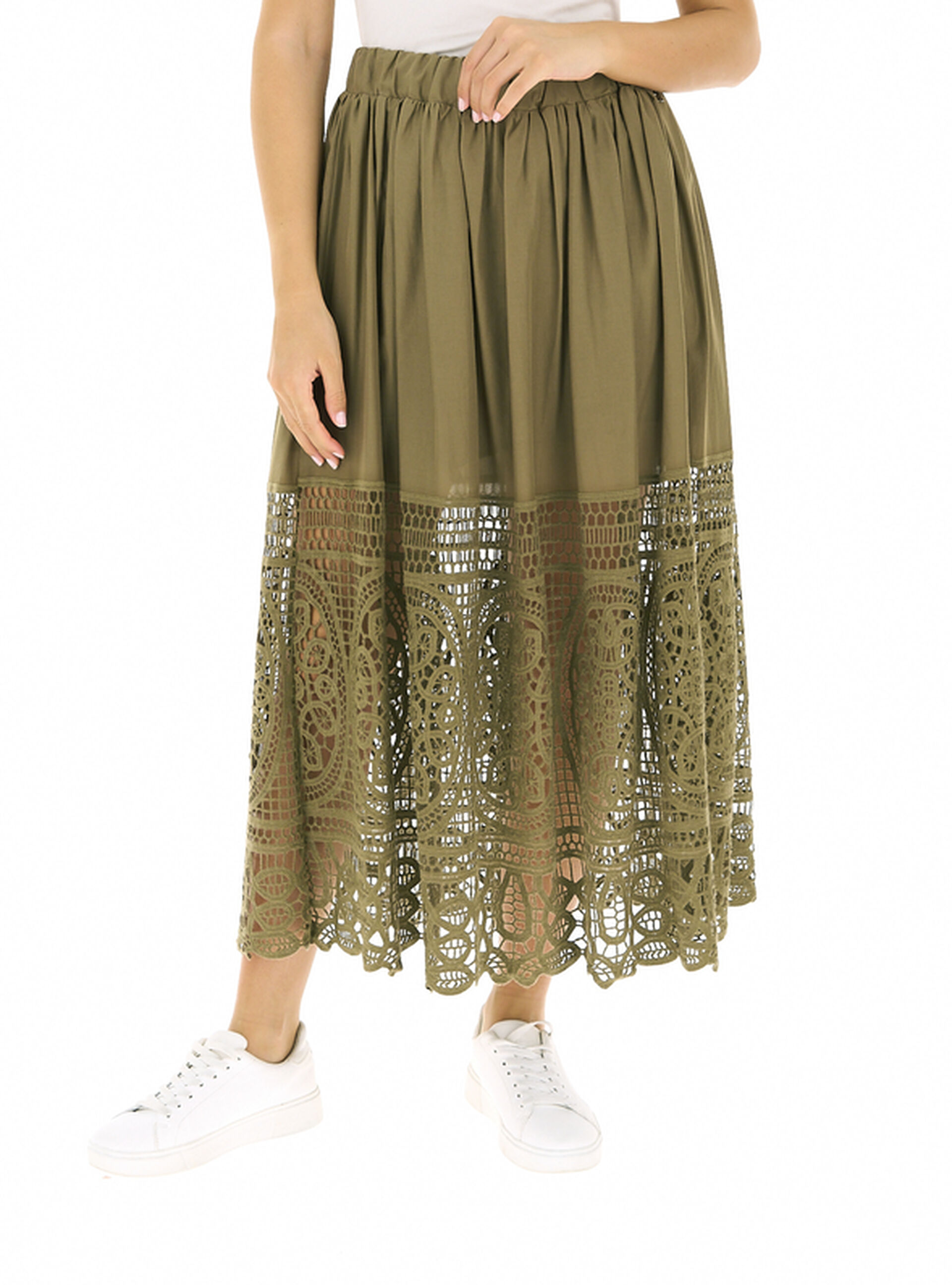 Gonna con pizzo VERDE OLIVA M