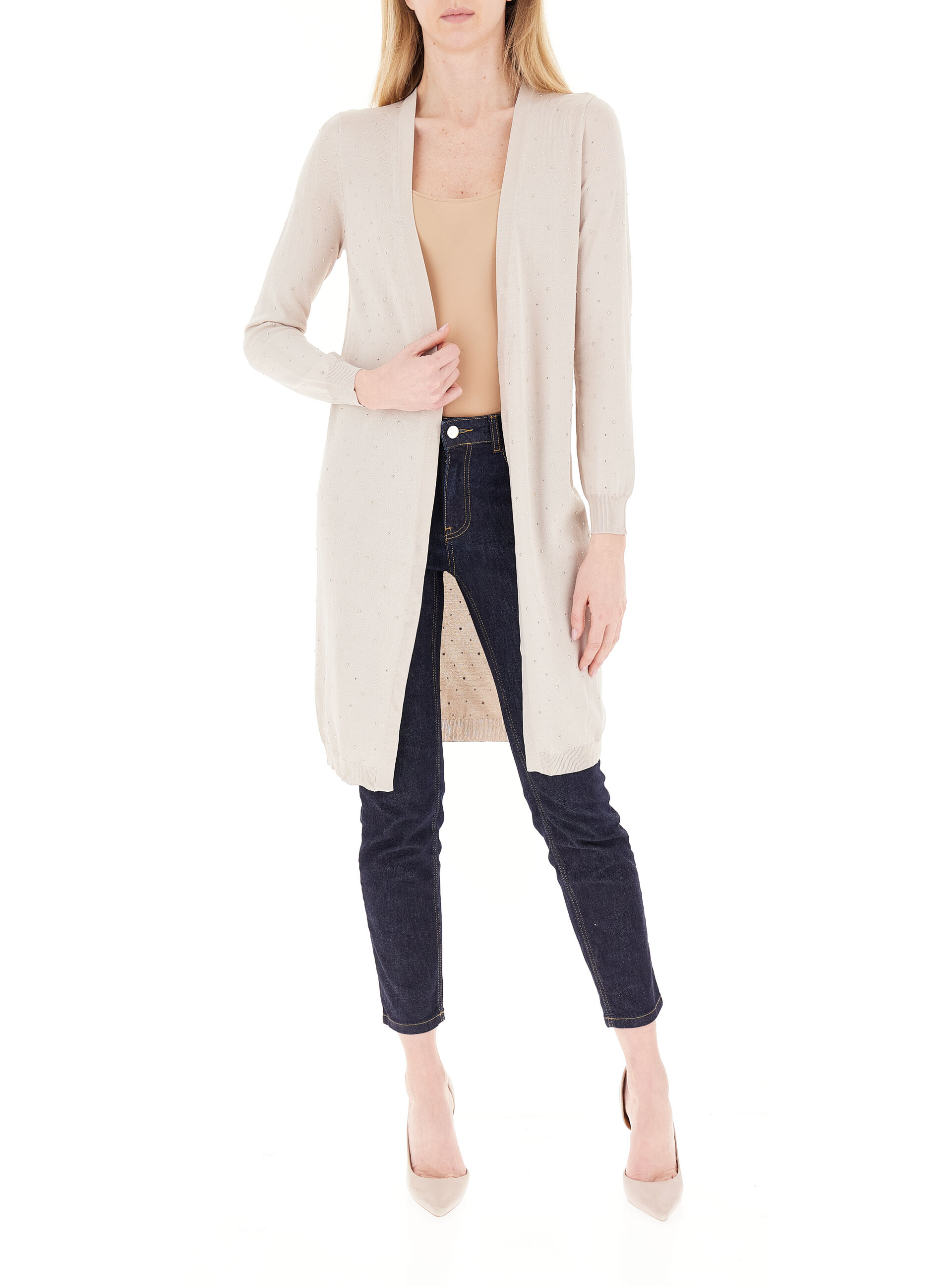 Cardigan lungo aperto BEIGE S