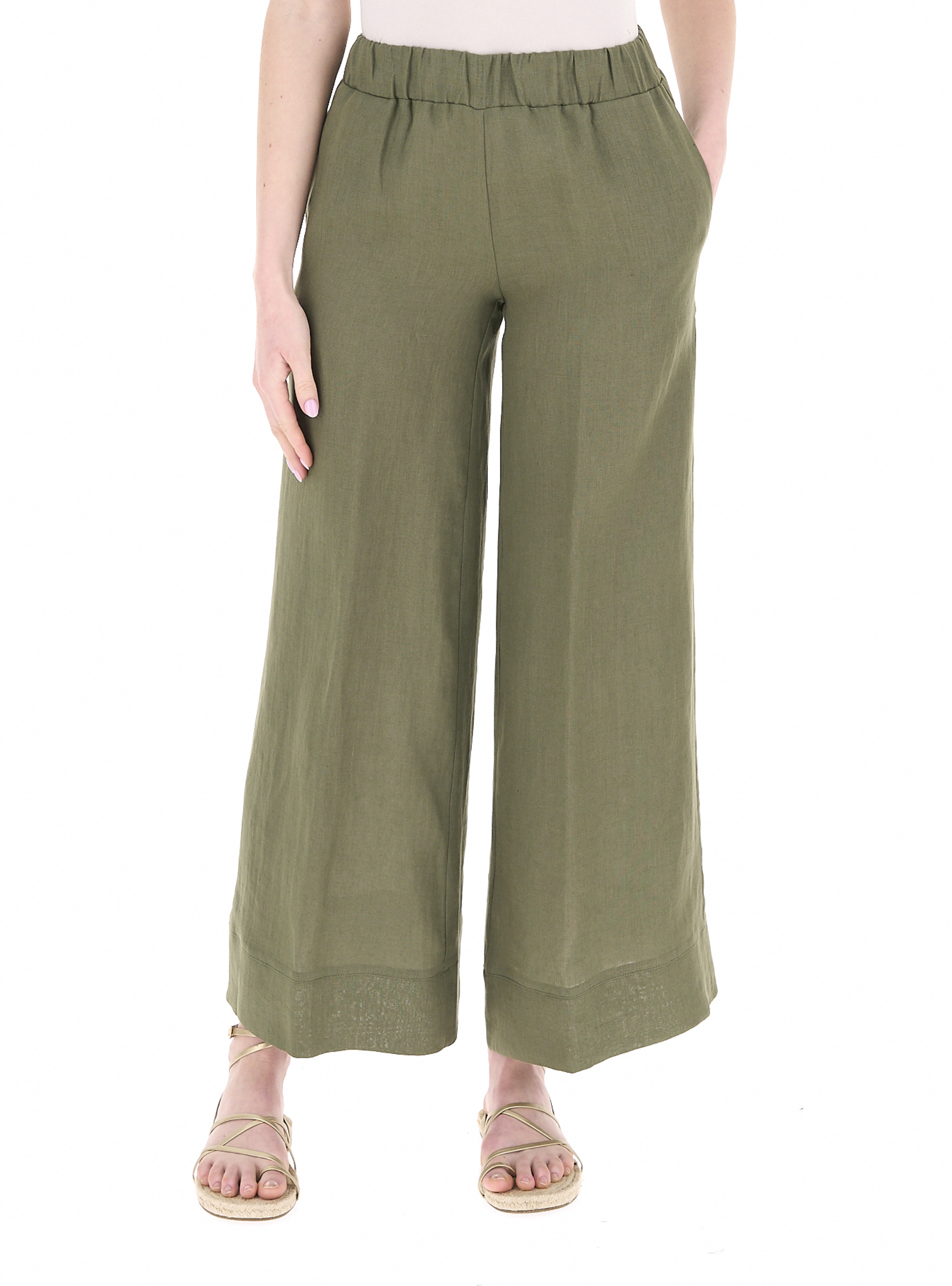 Pantalone in lino VERDE OLIVA