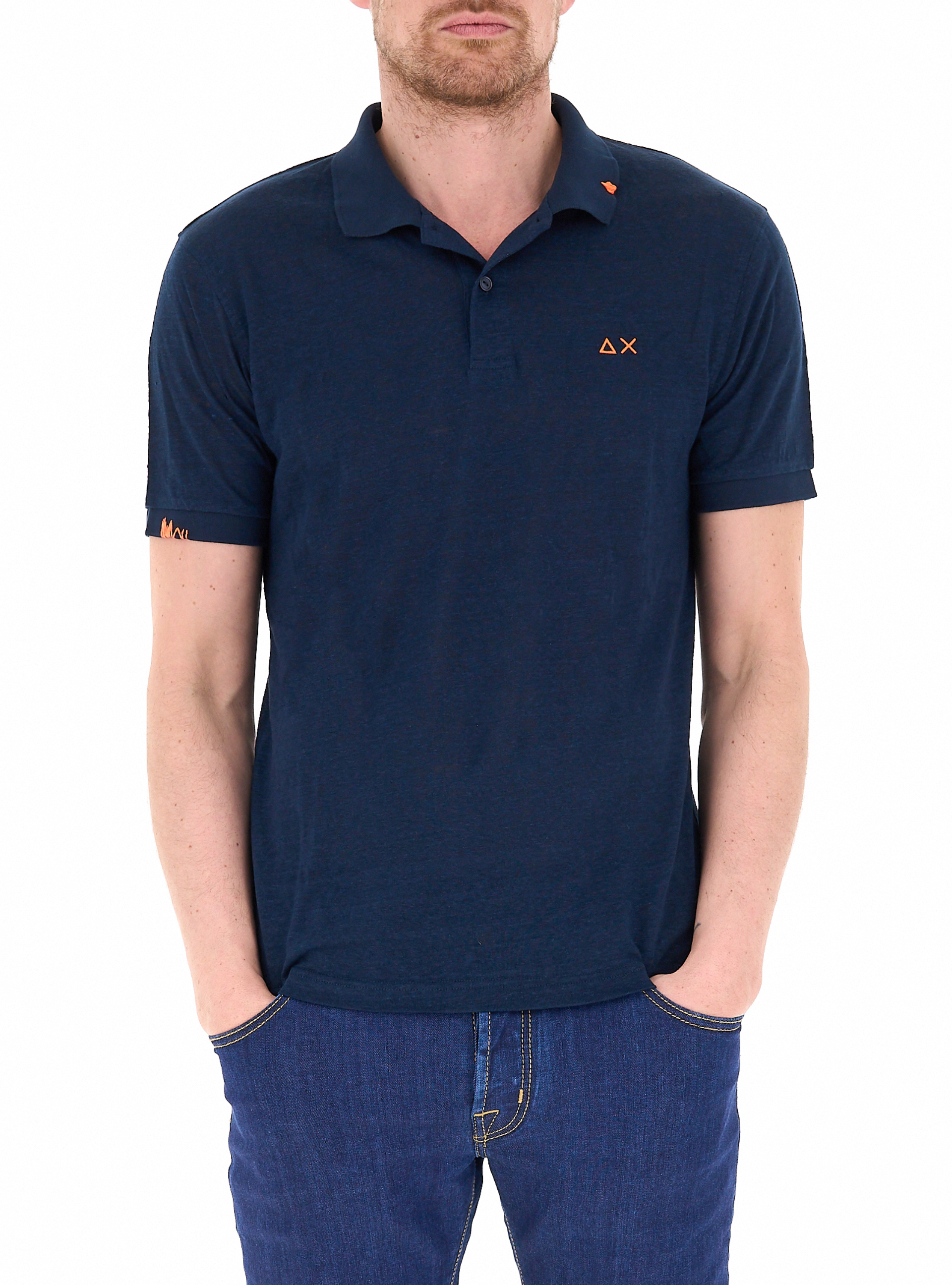 SUN68 Polo in lino BLU NAVY