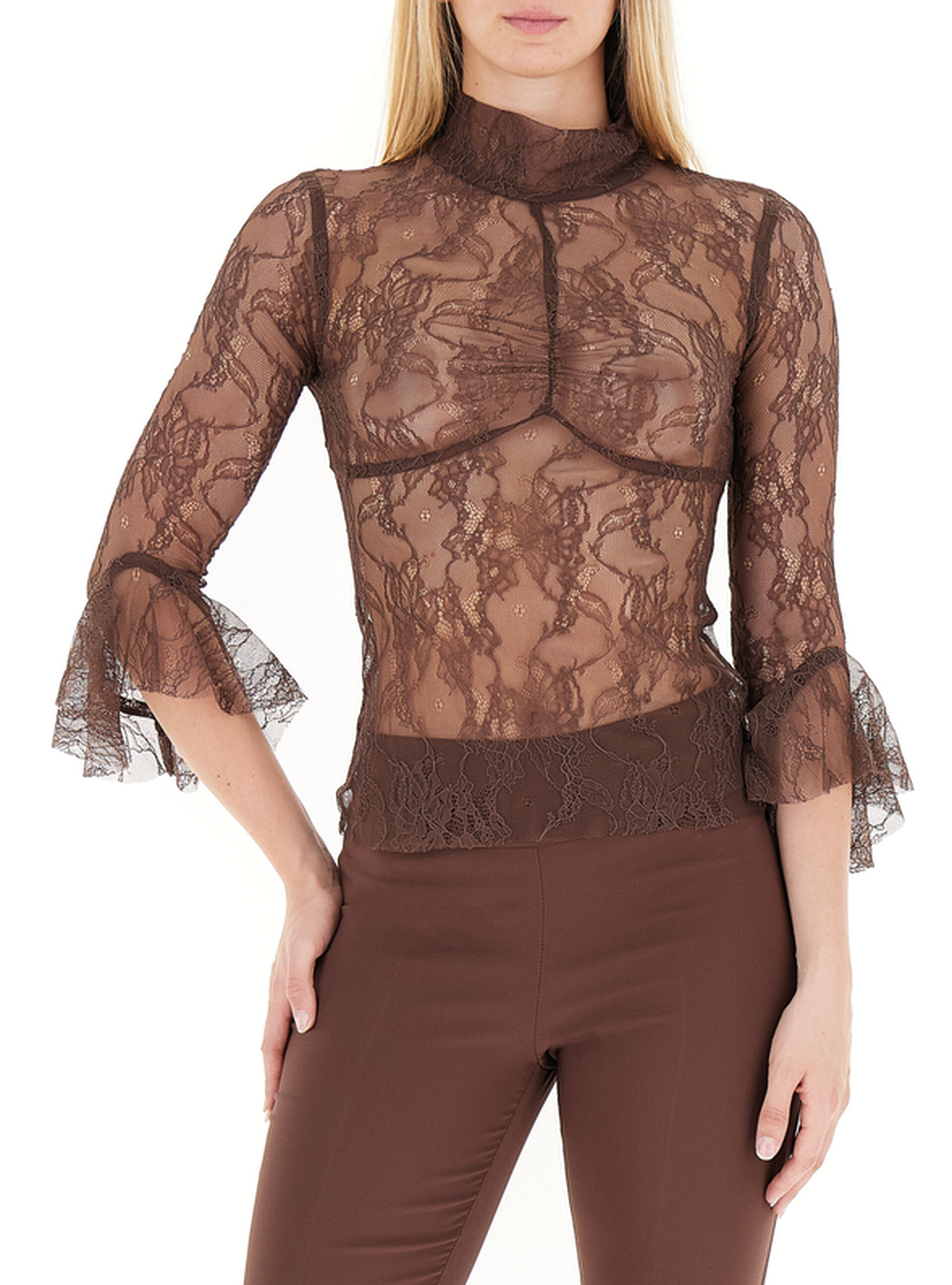 Blusa in pizzo TABACCO