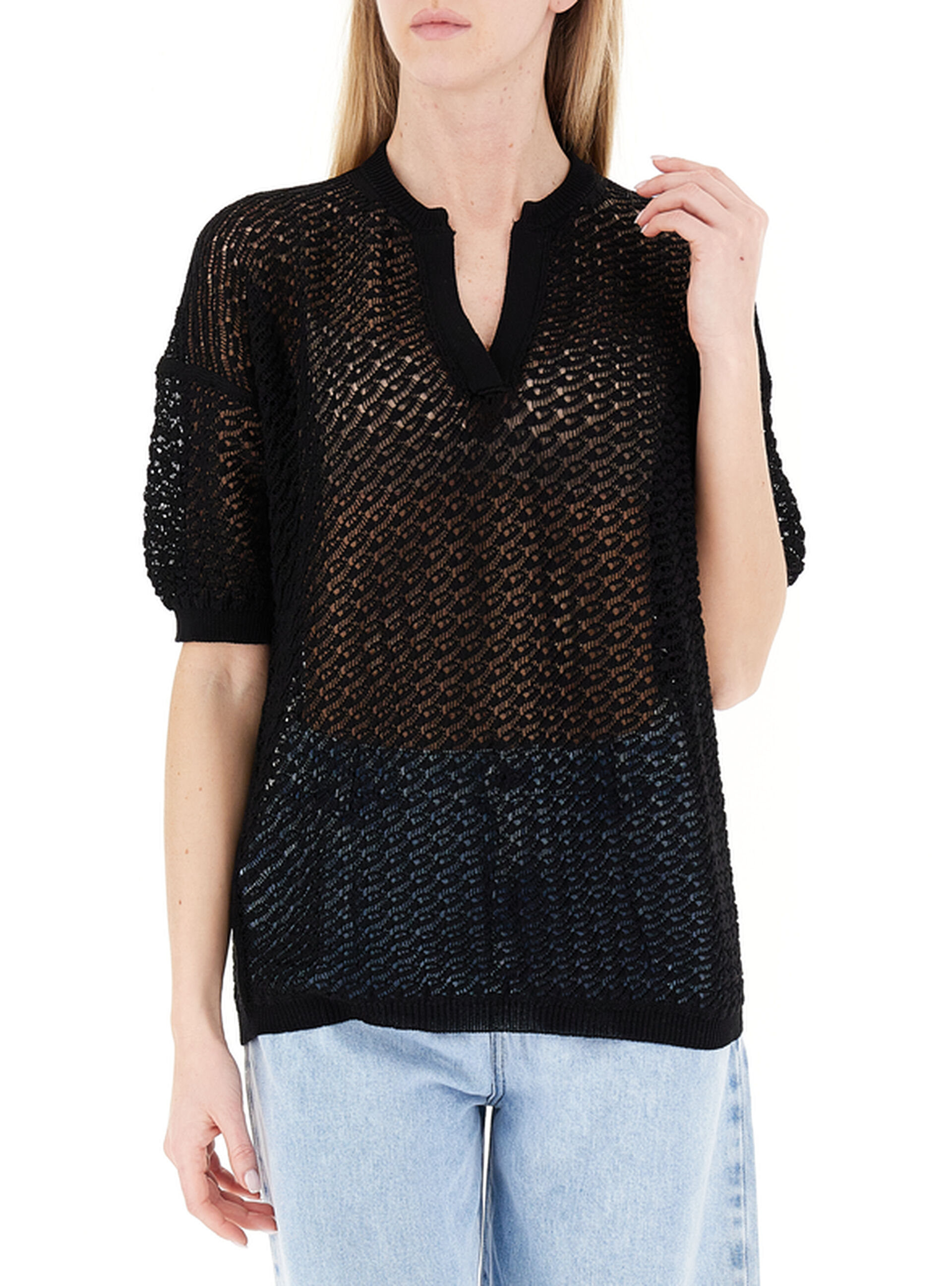 SOLOTRE Maglia scollo V NERO