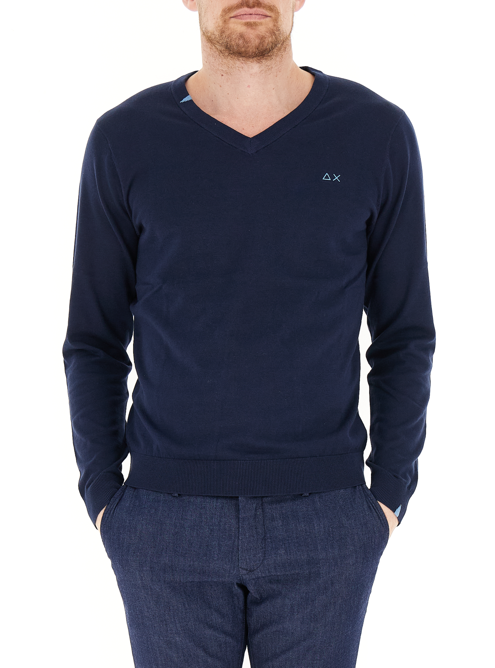 SUN68 Maglia scollo V BLU NAVY