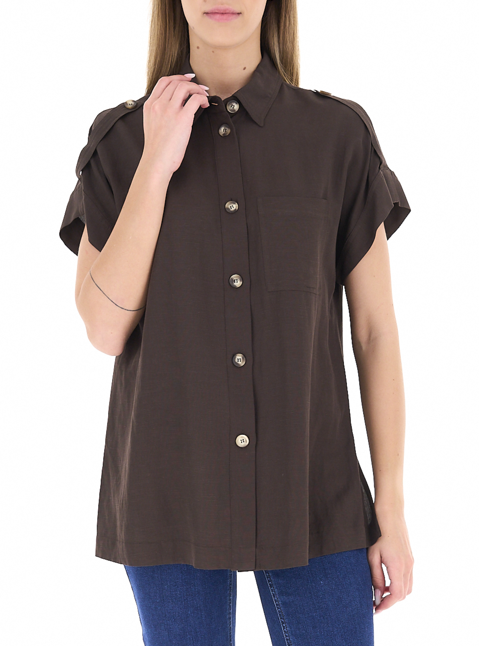 Blusa maniche corte MARRONE