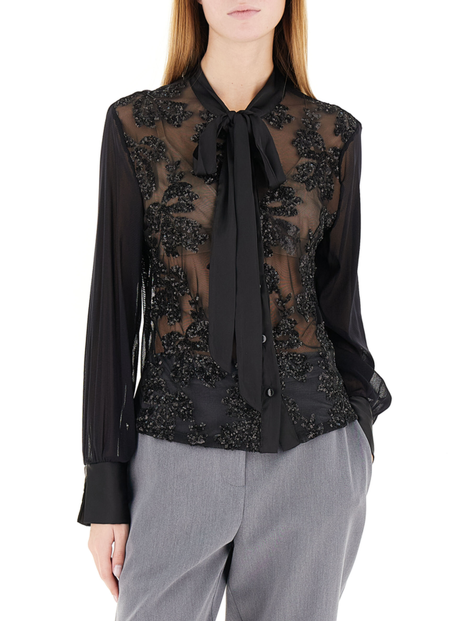Camicia con paillettes NERO
