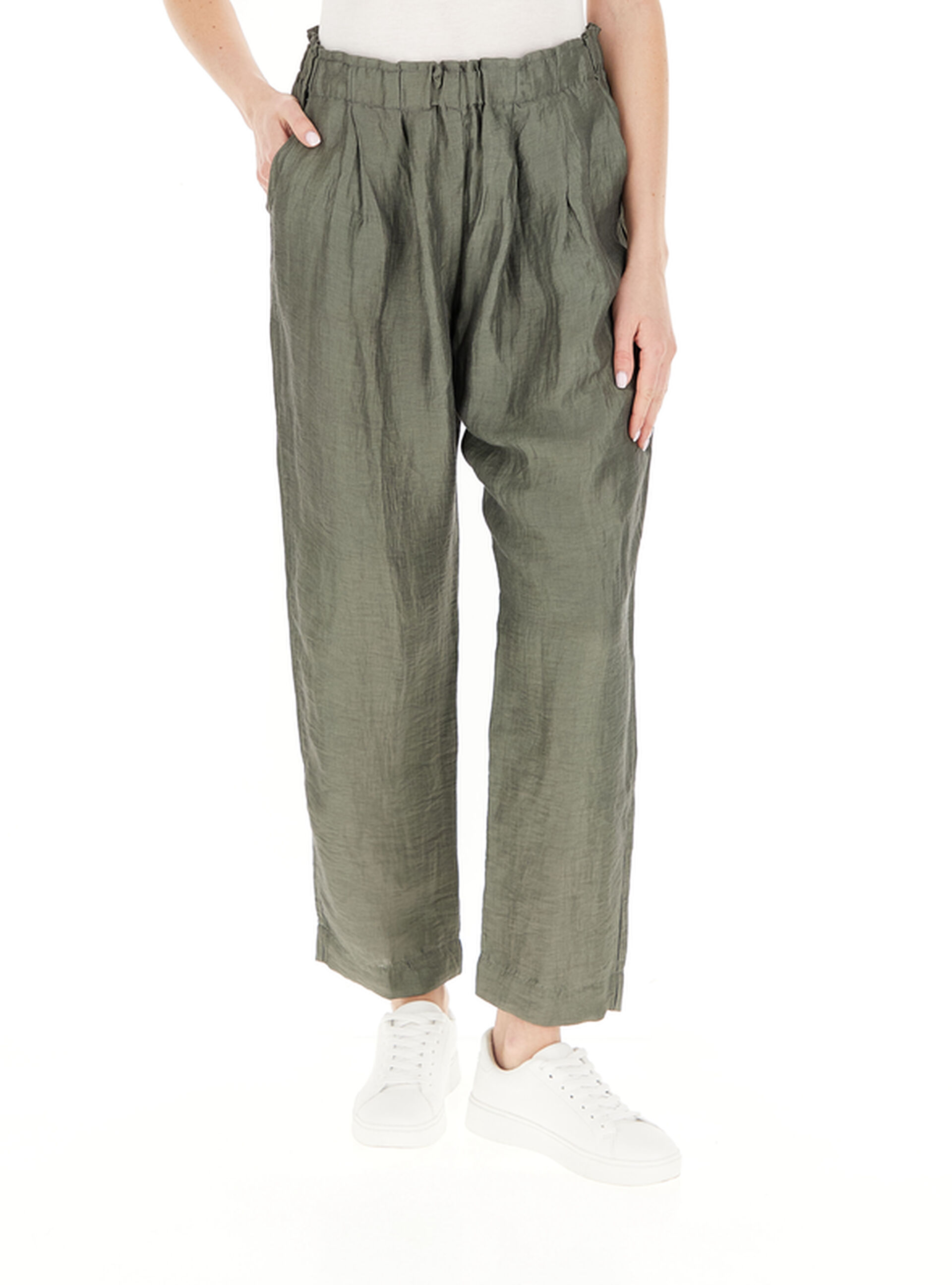 Pantalone misto lino VERDE OLIVA