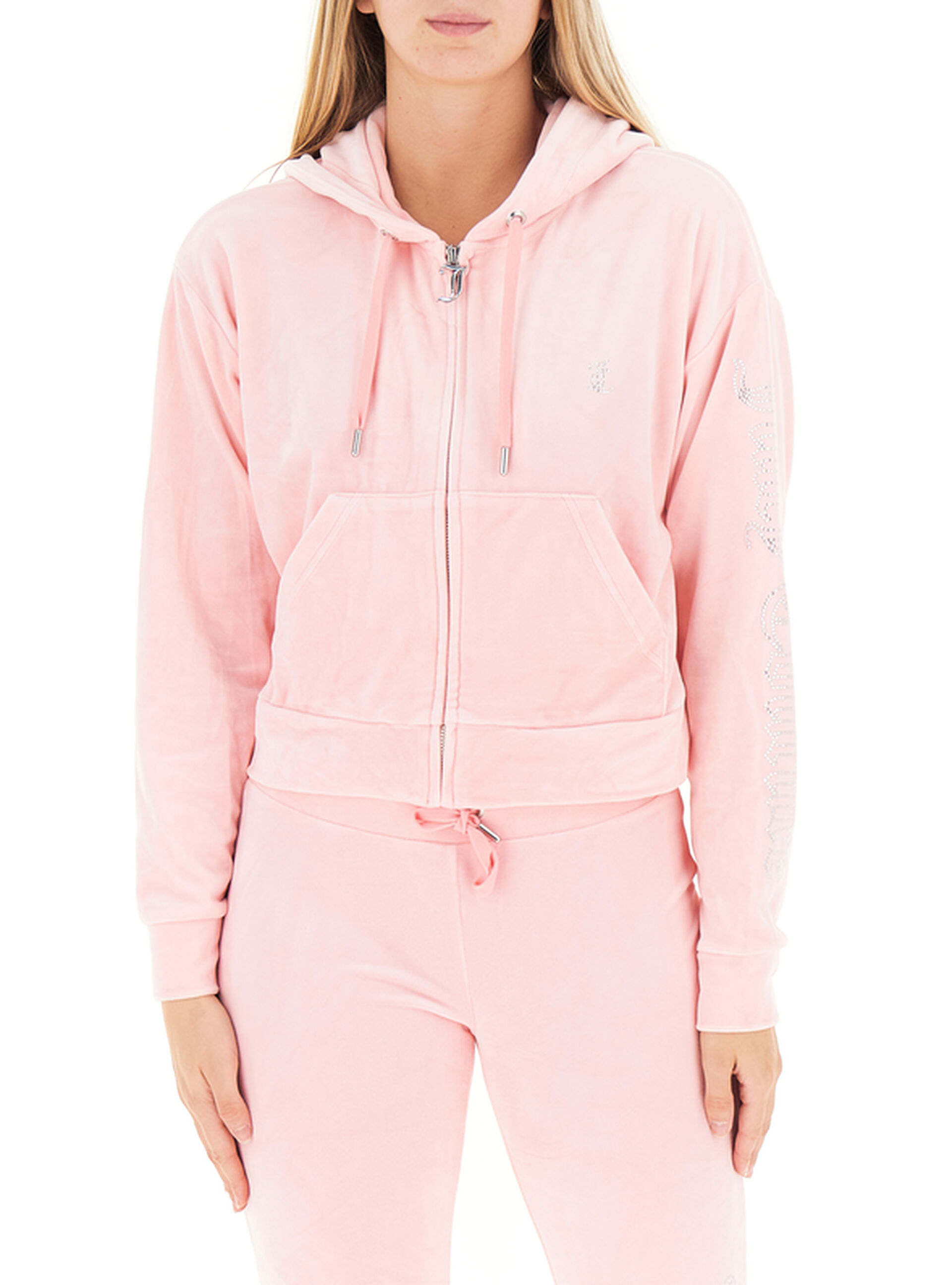 Felpa velluto cappuccio ROSA XS