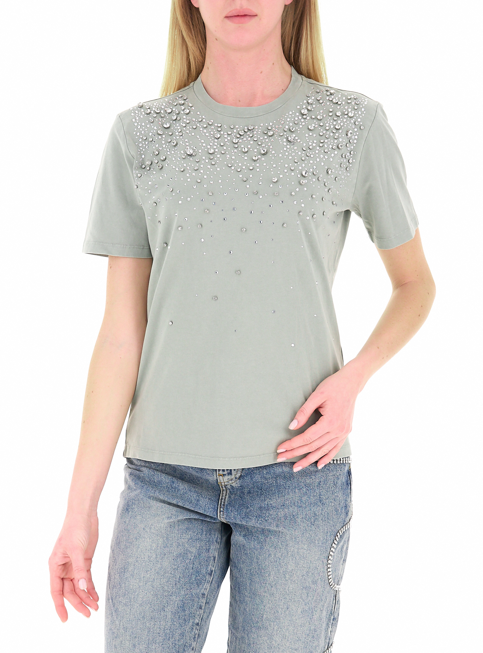 T-shirt con strass GRIGIO TÉ VERDE