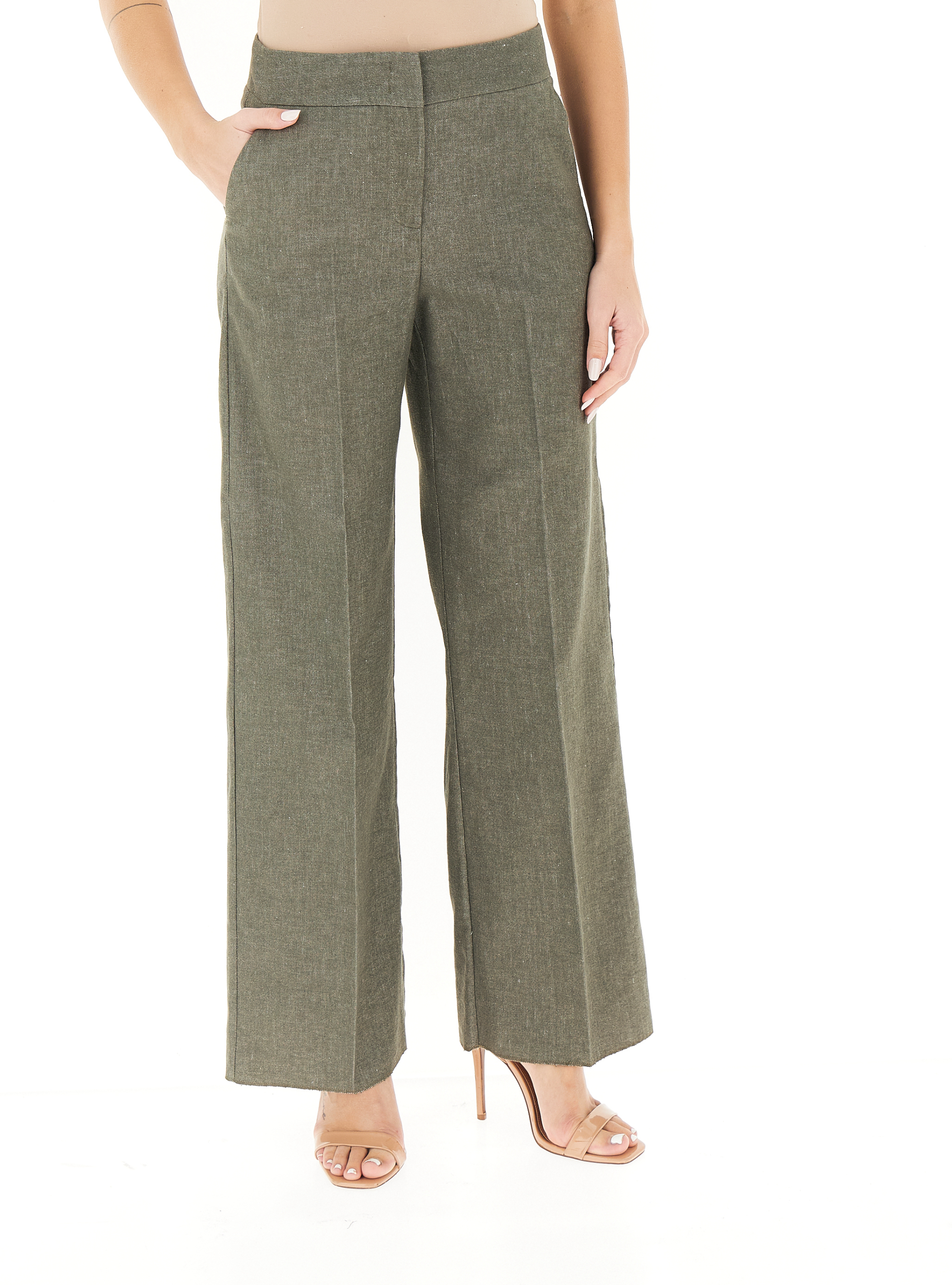 Pantalone misto lino VERDE OLIVA
