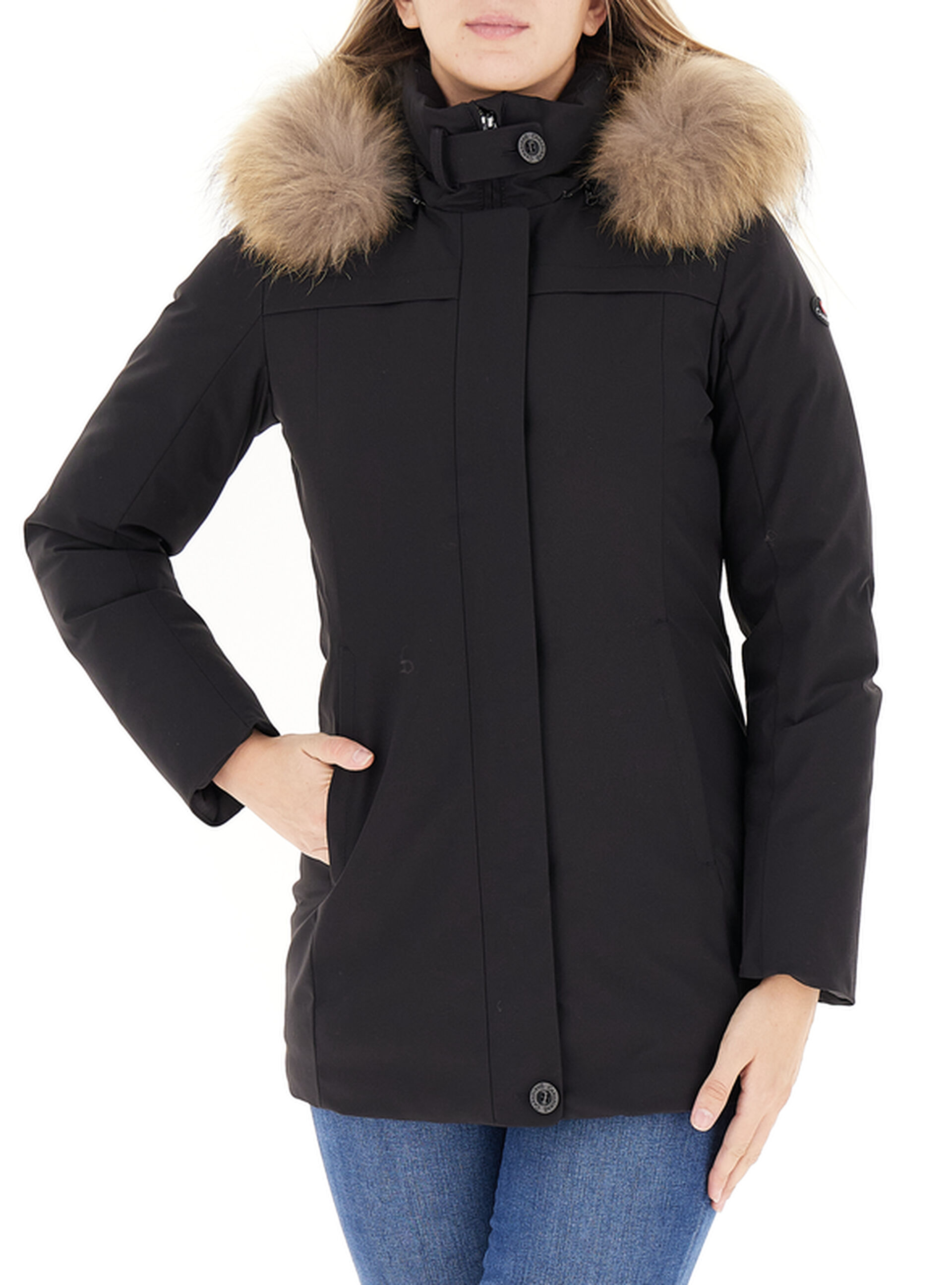 Parka cappuccio vera pelliccia NERO 48